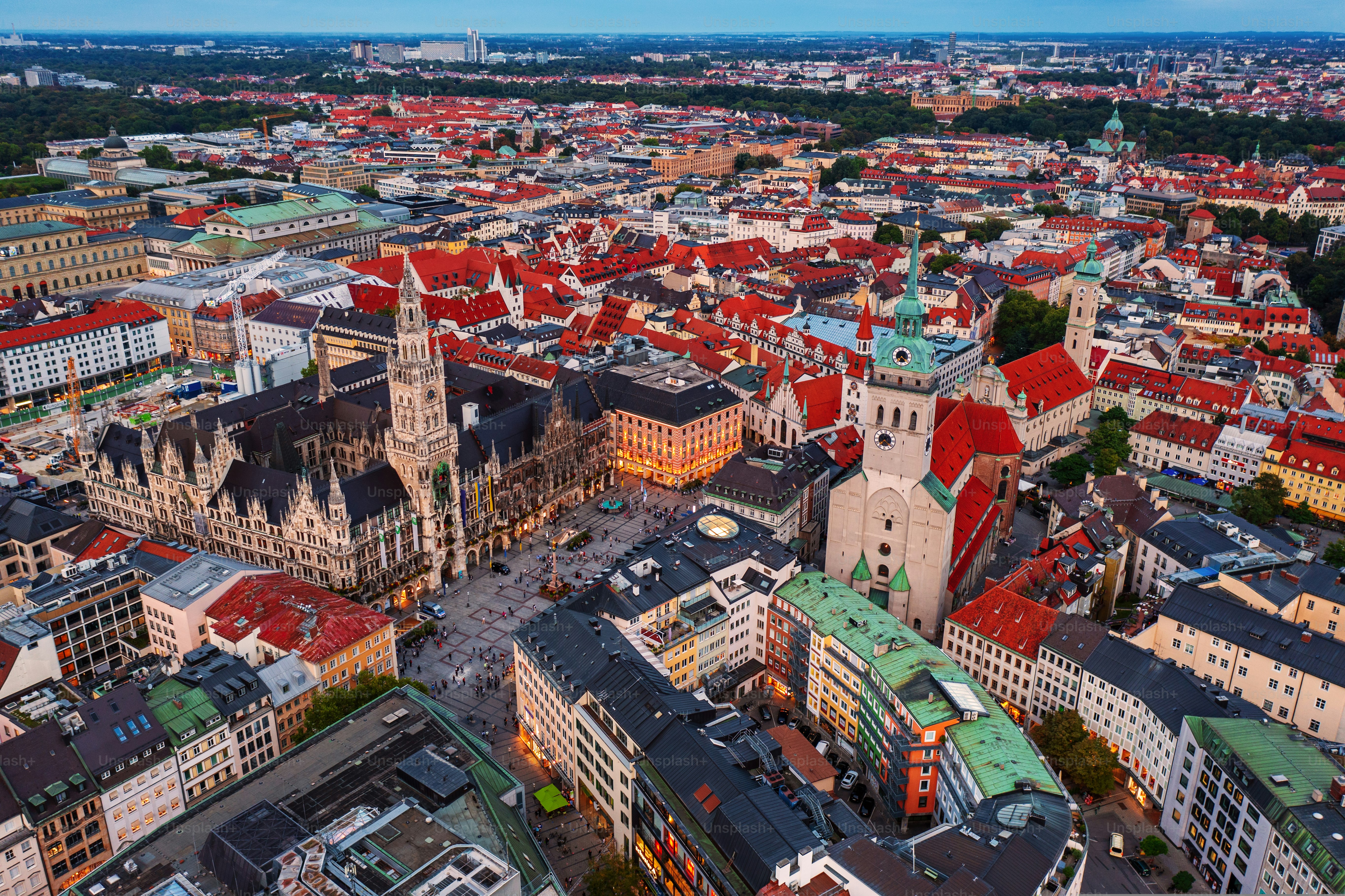 Marienplatz in Munich, Germany. View from above, travel destinations landmark