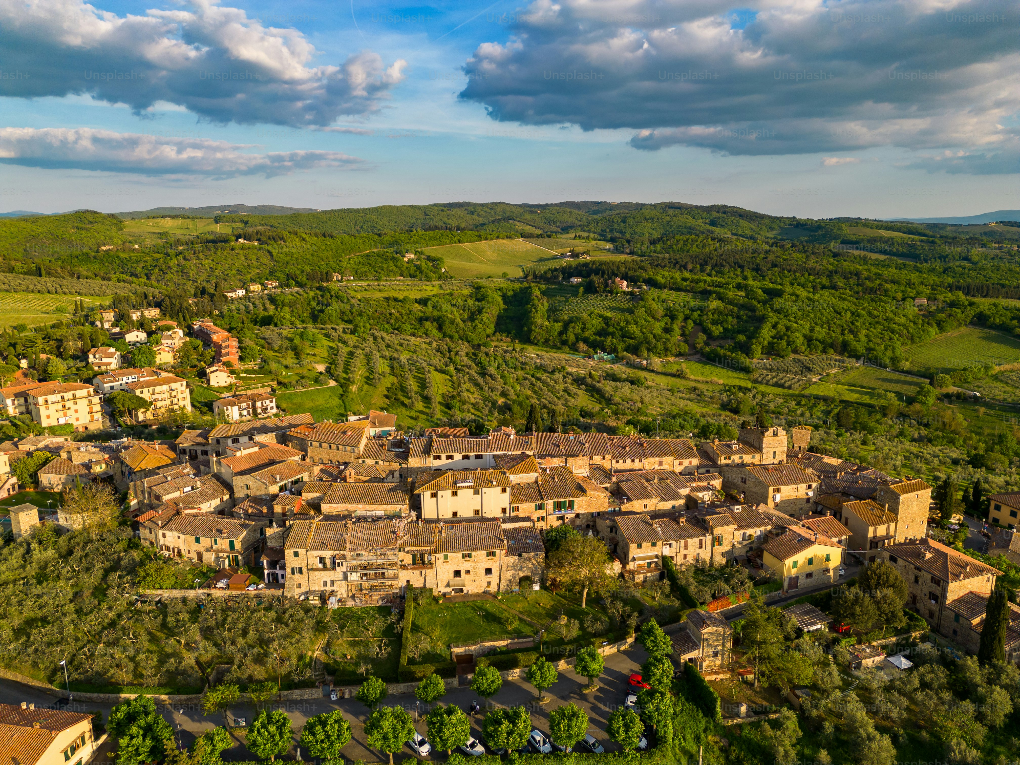 Aerial view of San Donato in Poggio, Chianti Town Tuscany