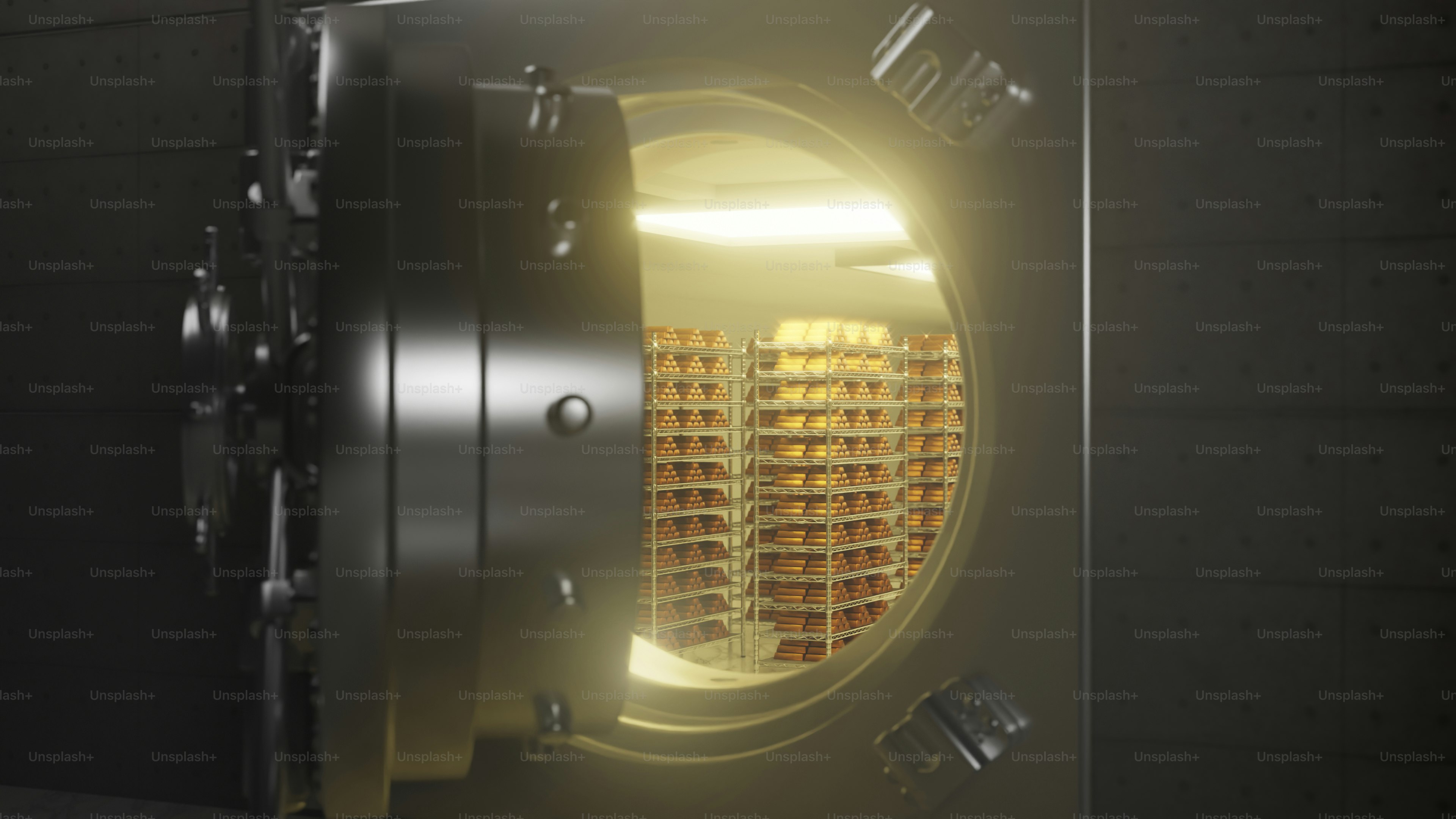 銀行の金庫室が開いて金で溢れていました。