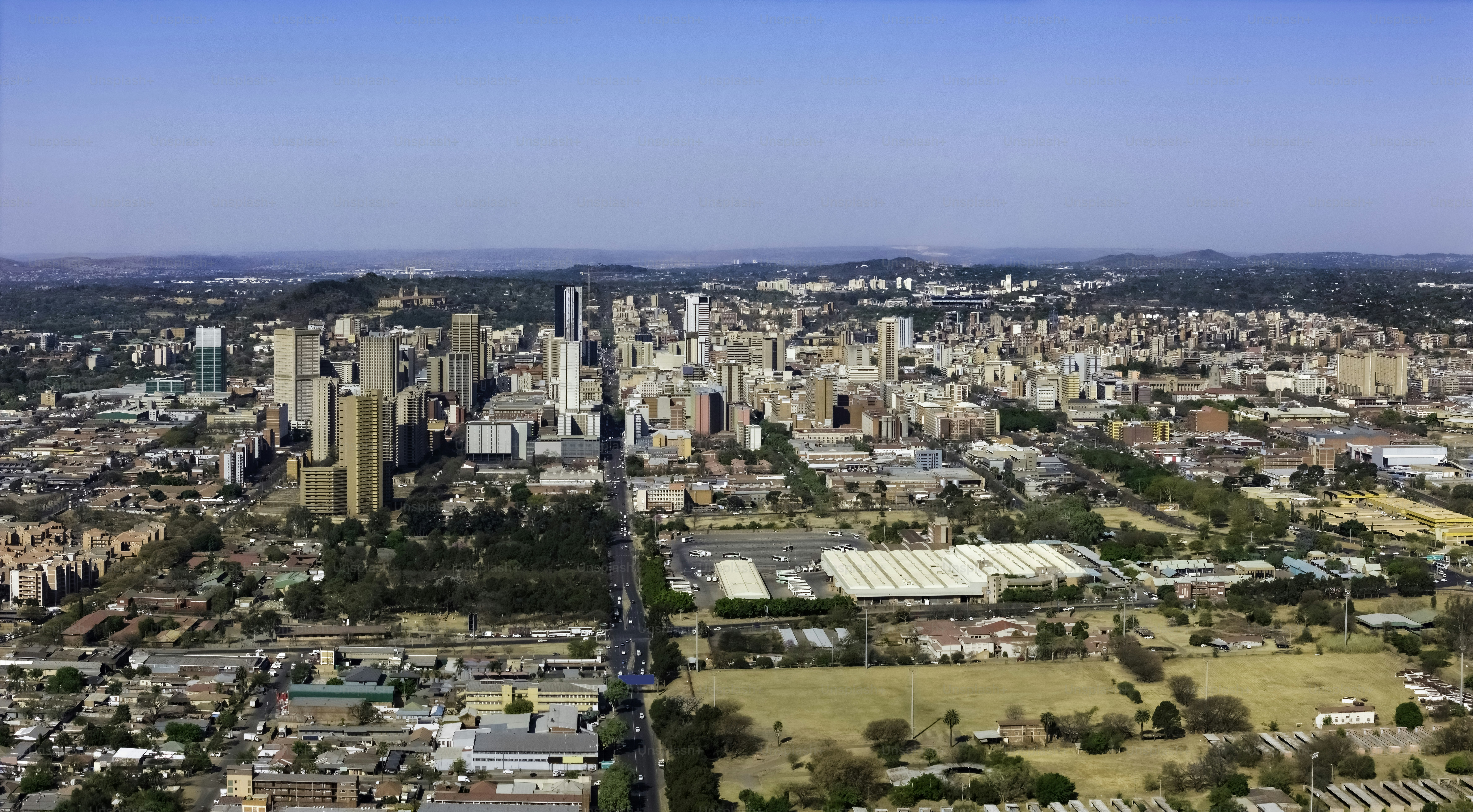 Pretoria cityscape with its skyscrapers, seen from the west.