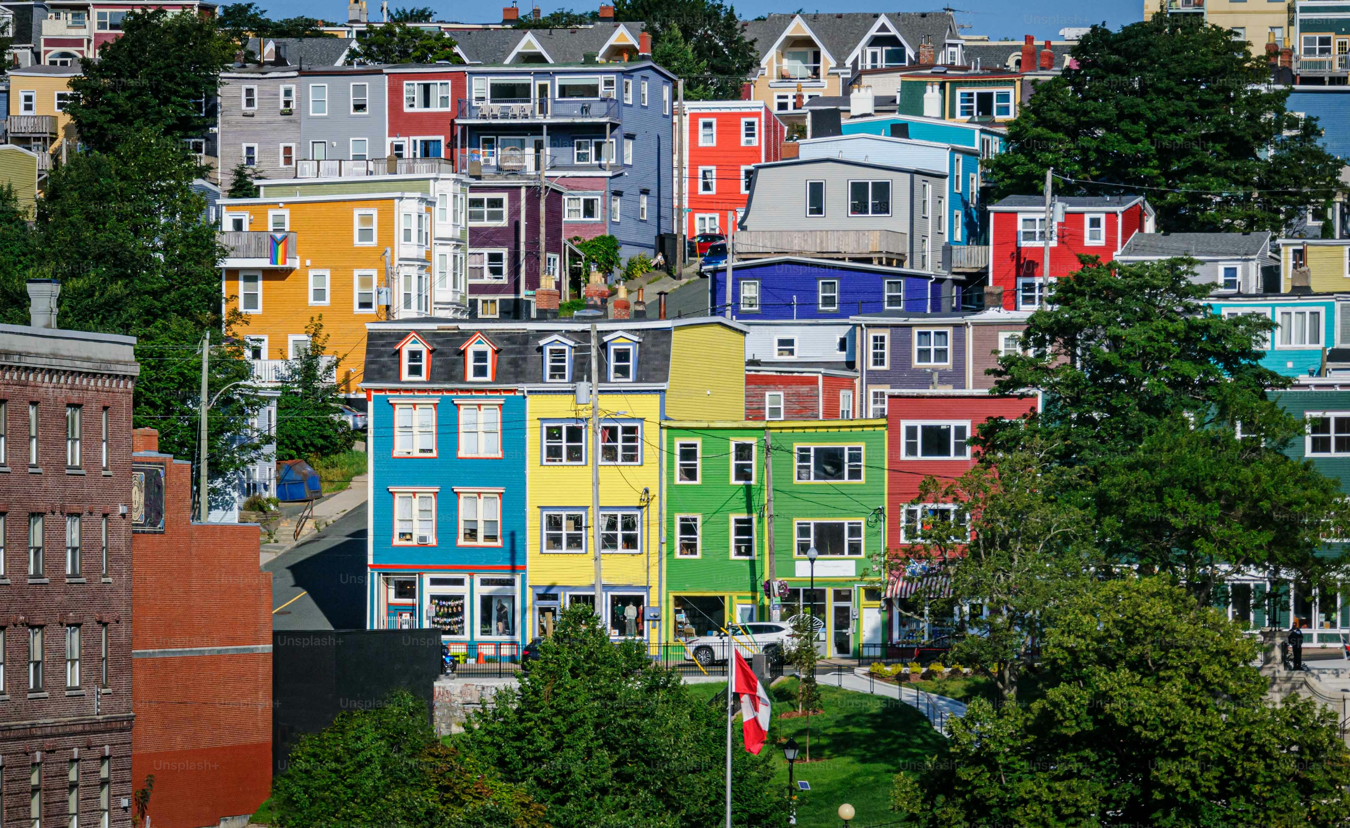 Colorful homes and shops on the hillside above the harbor in St. John's, Newfoundland