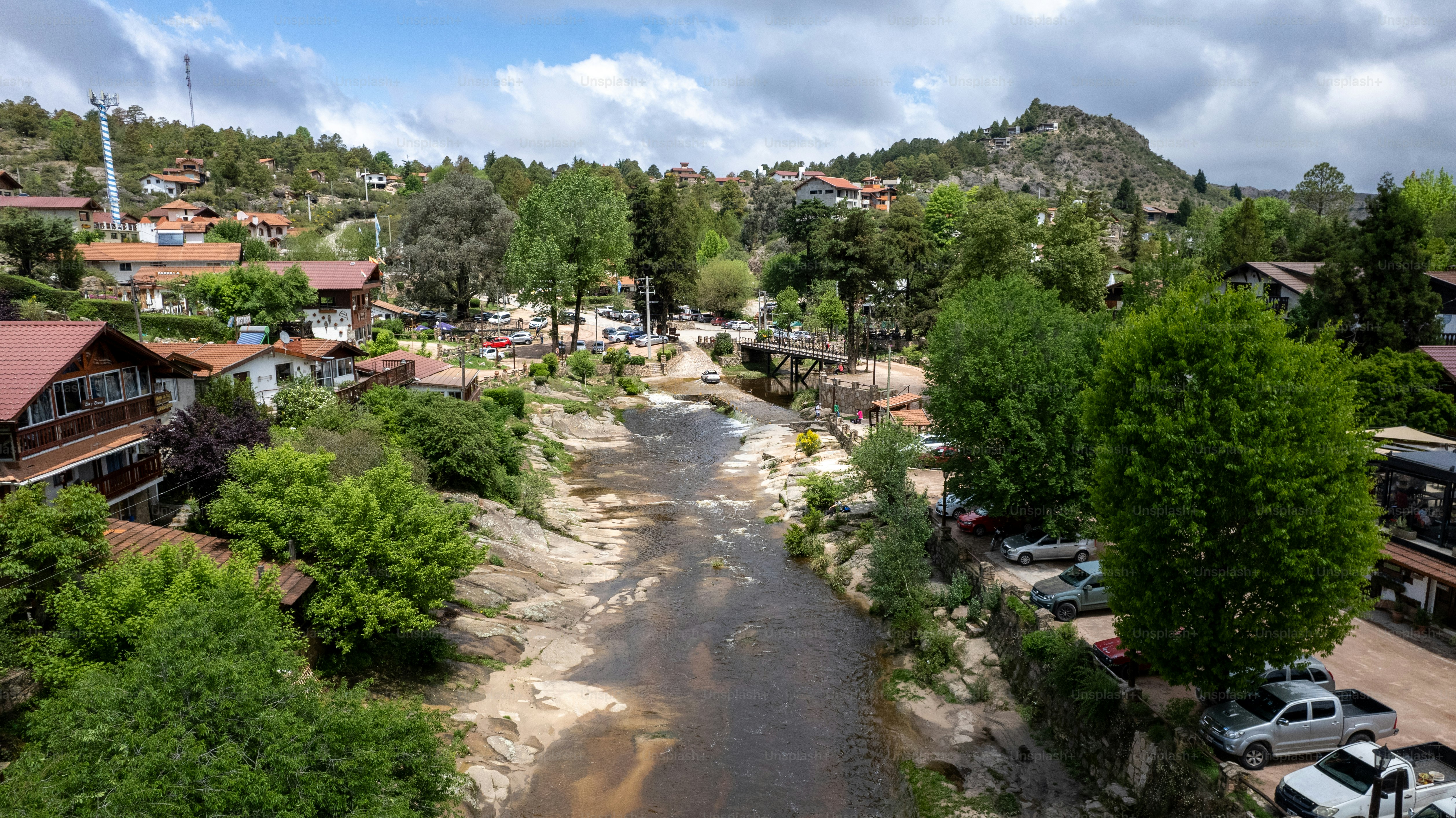 Vista aérea da vila La Cumbrecita Córdoba, Argentina.