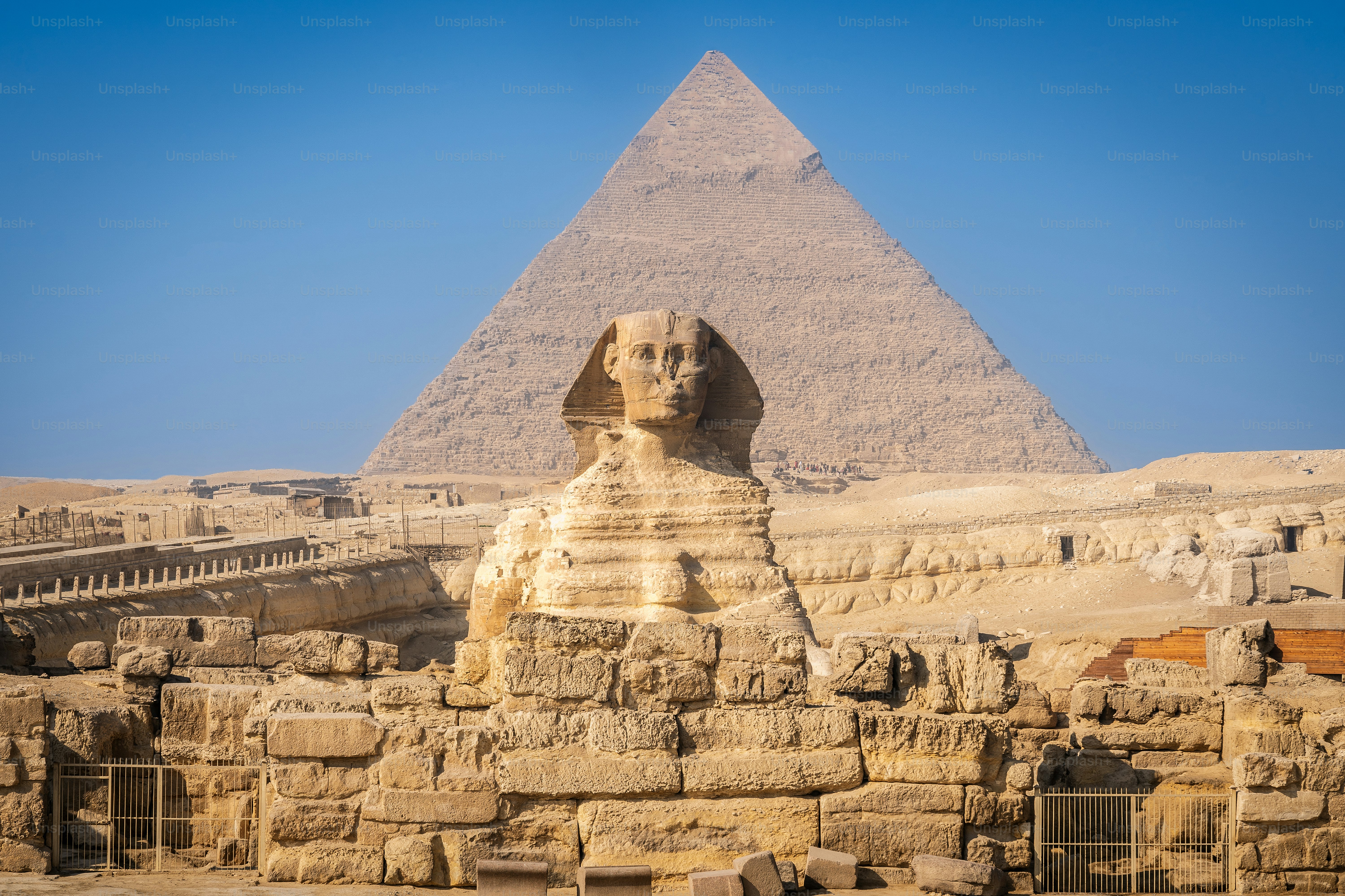 The Great Sphinx of Giza and Pyramid in Cairo, Egypt