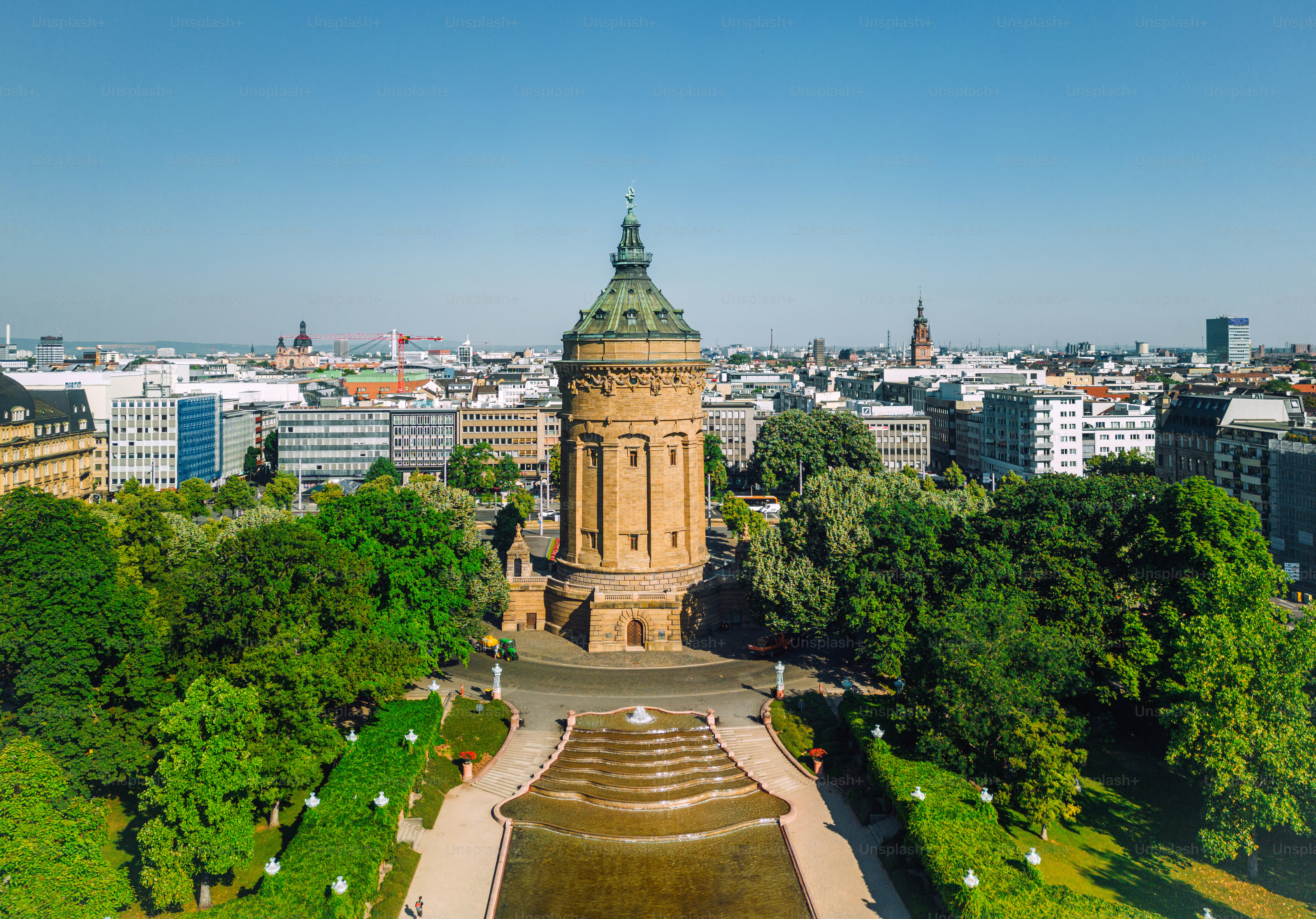 Cityscape of Mannheim, Baden-Württemberg, Germany. Friedrichsplatz with the  Mannheim Water Tower (Wasserturm) in the foreground photo – Travel Image on  Unsplash, image size:3000x2096