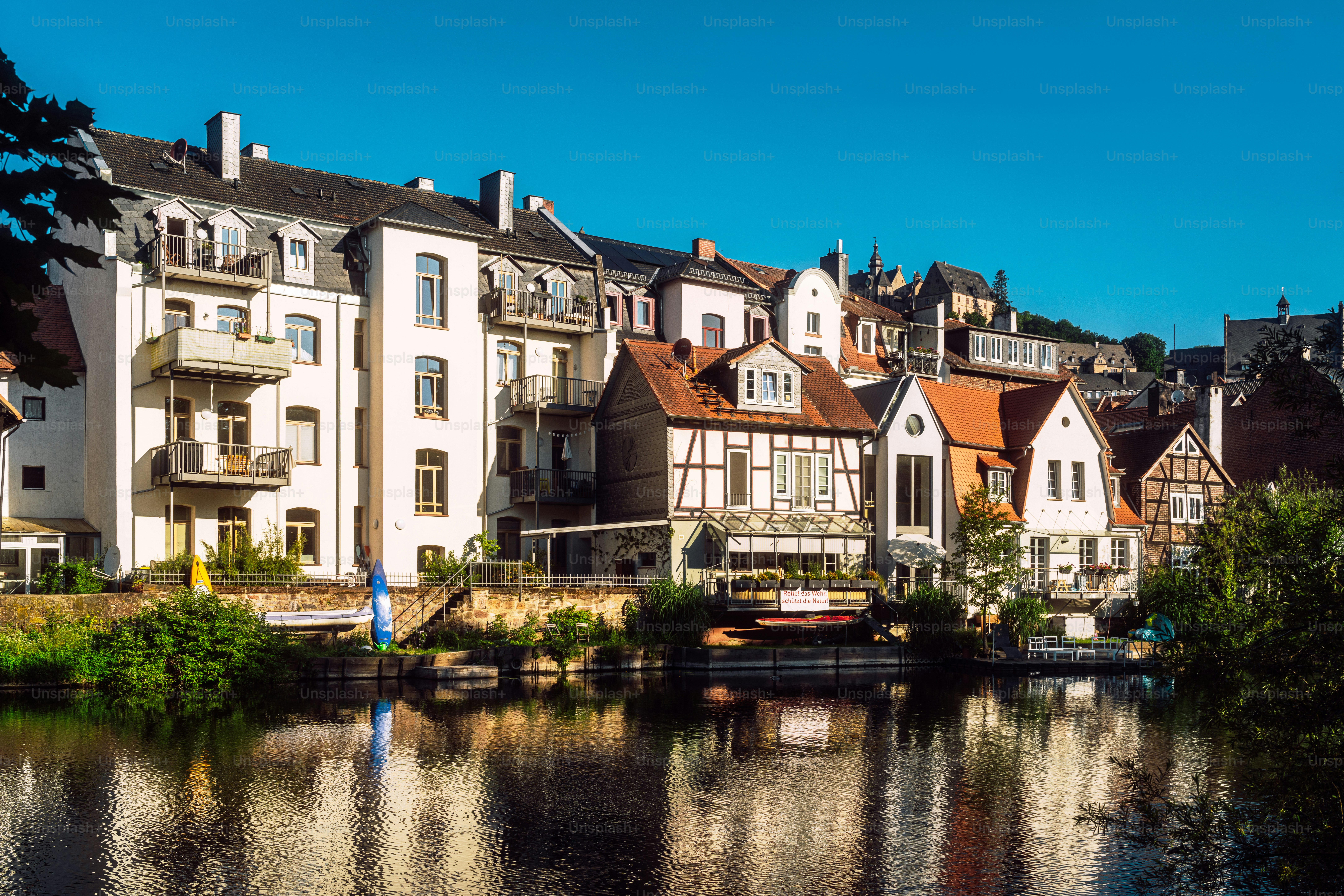 summer morning: Historic Marburg viewed over Lahn river</p><p>Marburg, Germany