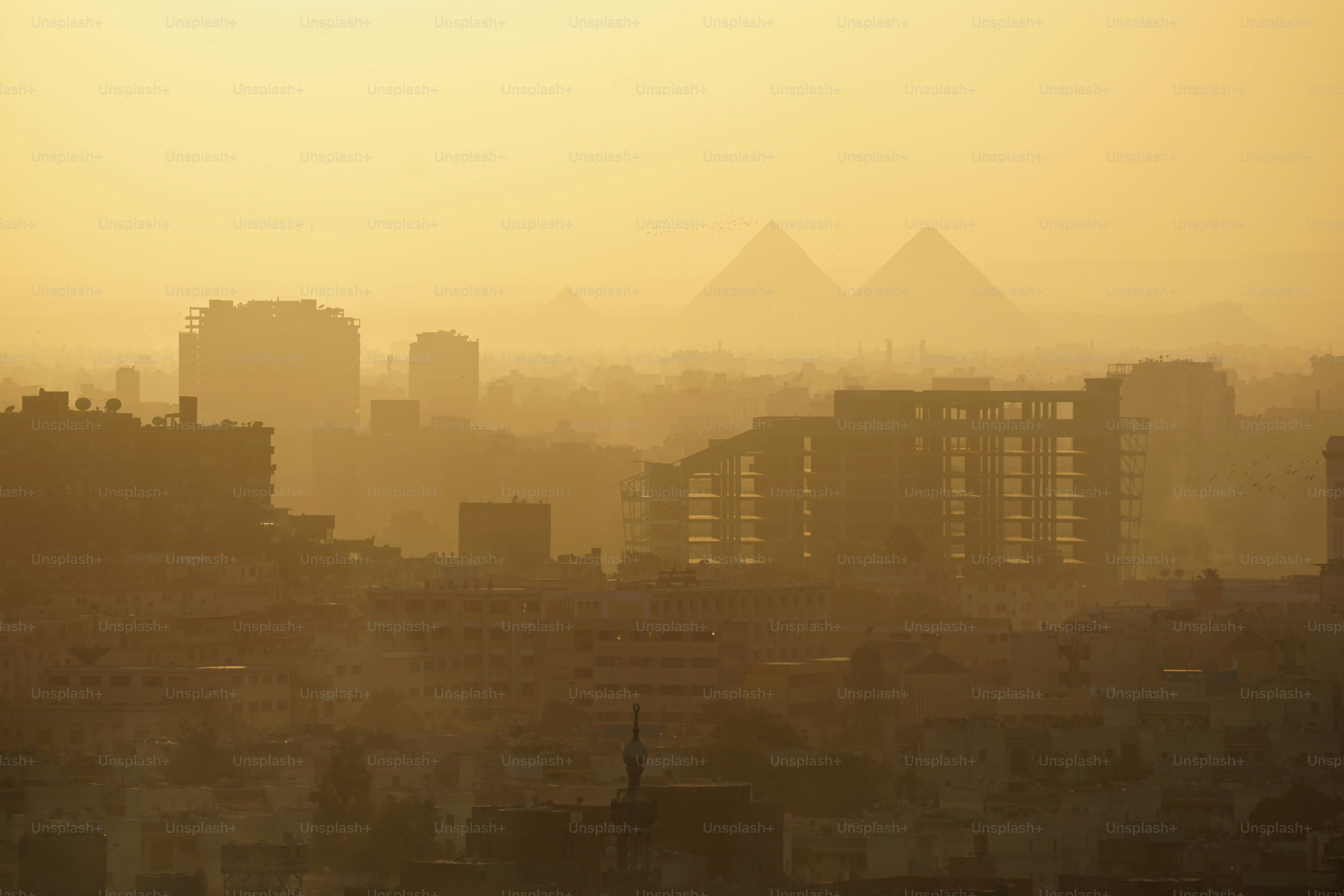 Giza pyramids in Cairo city view