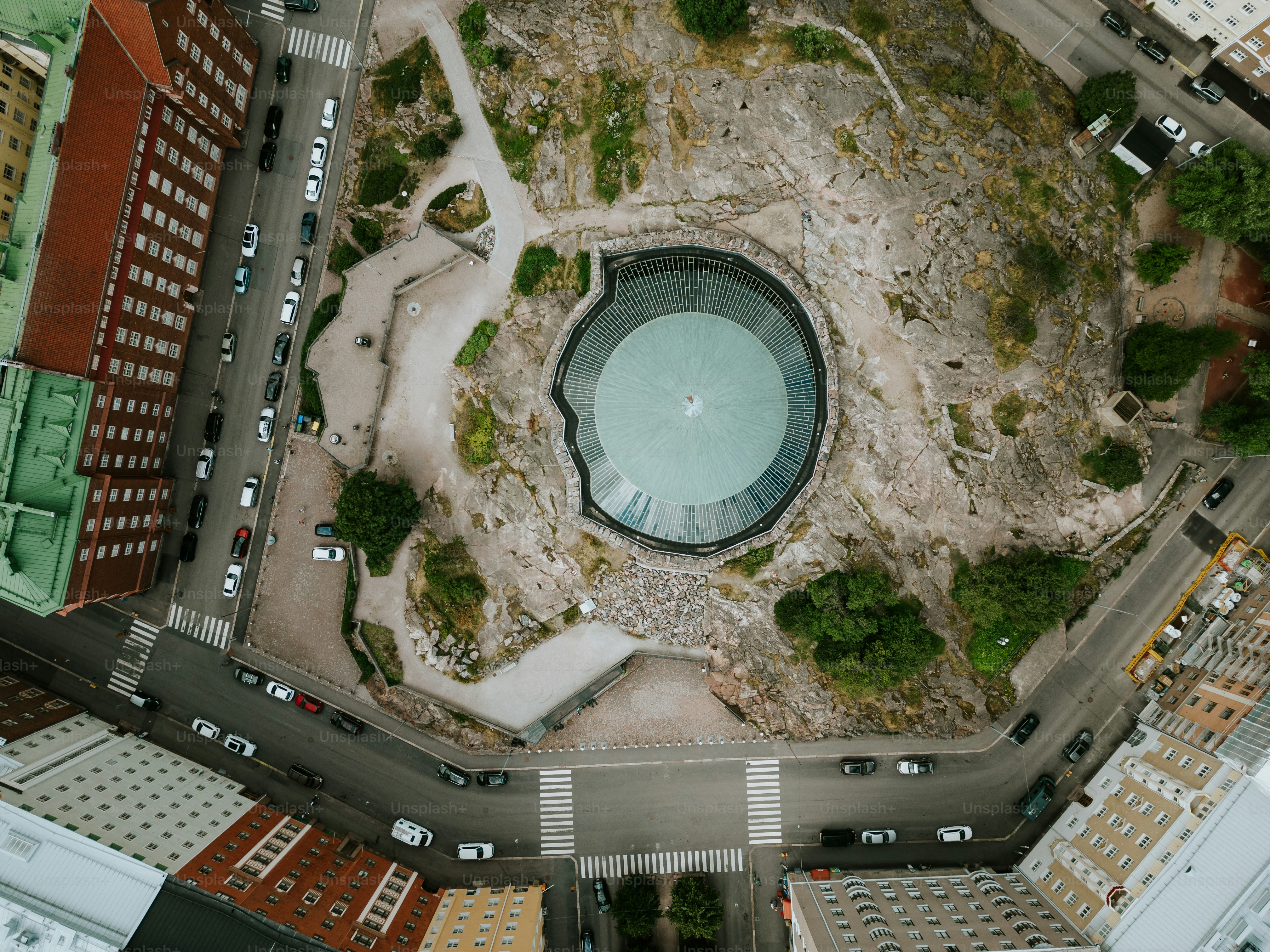 Series of various drone shots in different time around Helsinki shot in summer