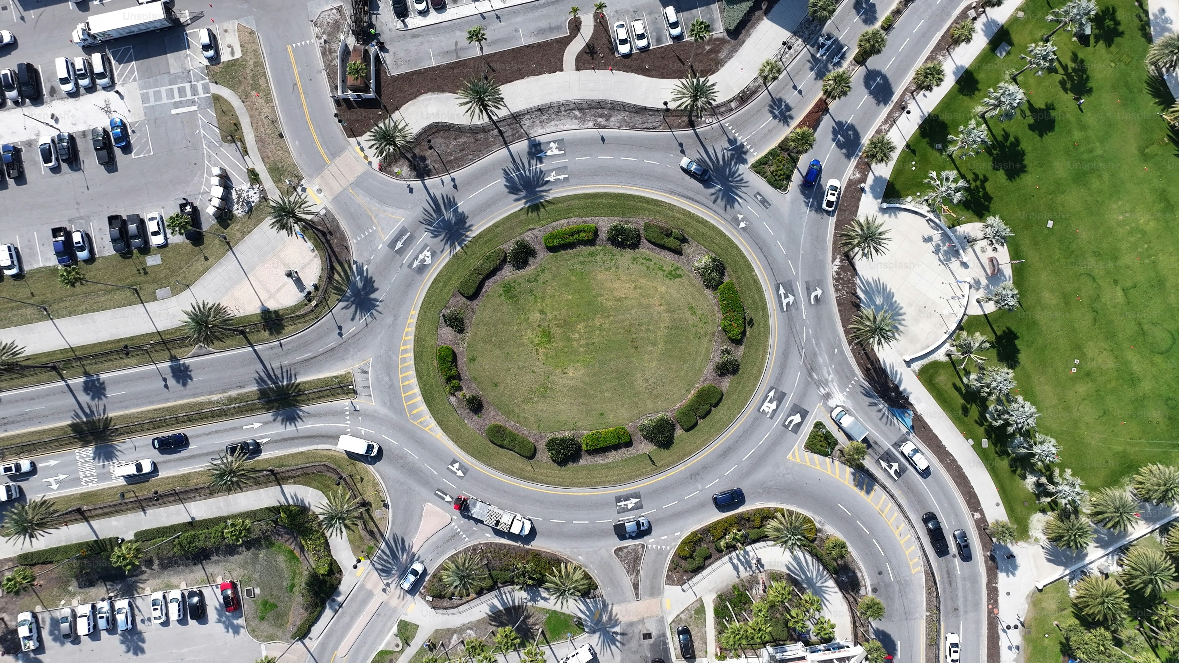 Roundabout Road At Clearwater In Florida United States. Top View Roundabout. Road Trip Landscape. Clearwater At Florida United States. Circle Rotary. Coastal Road.
