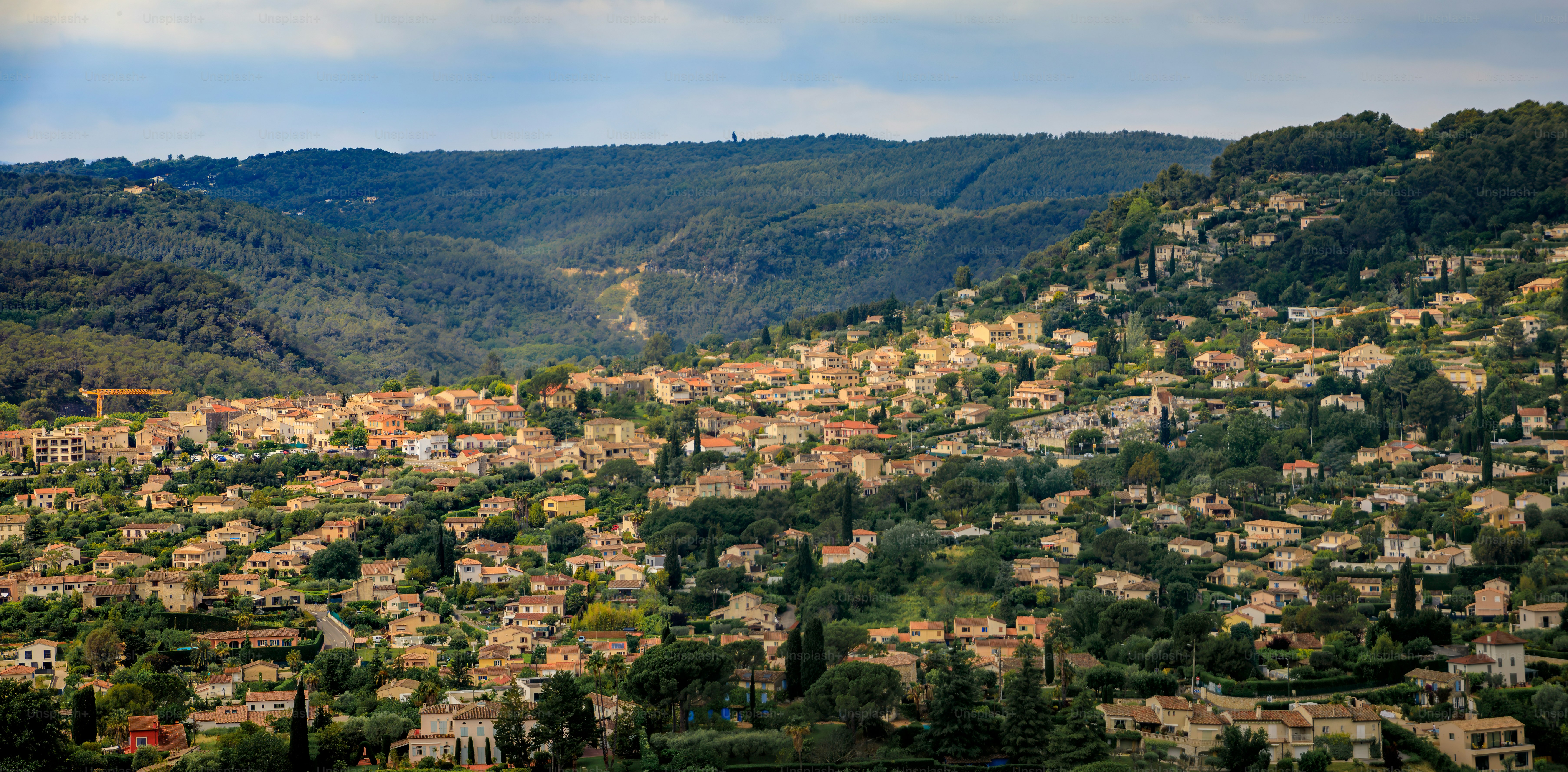 Traditional old stone houses in the Alpes mountains surrounding the medieval town of Saint Paul de Vence, French Riviera, South of France