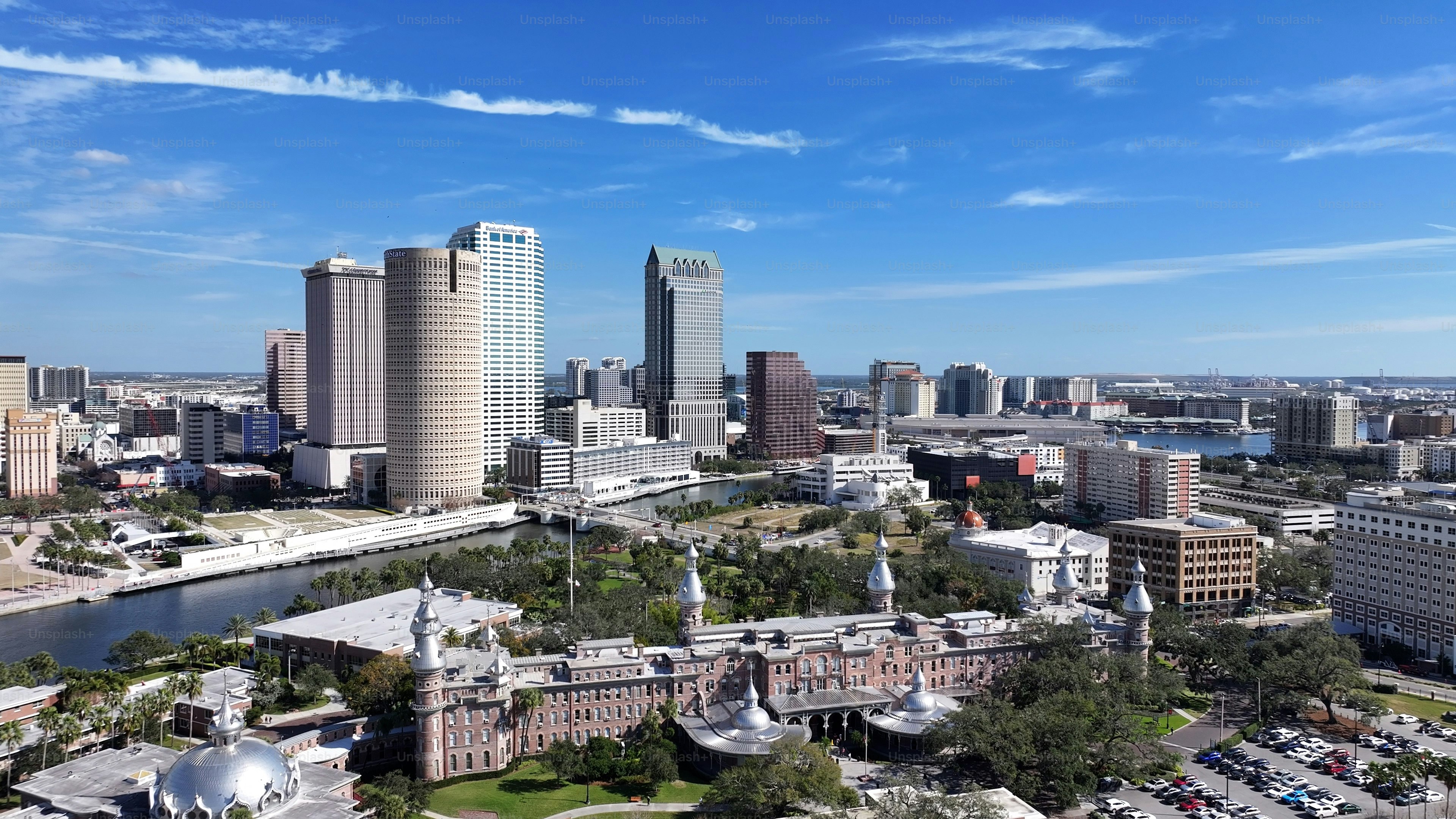 Tampa Skyline At Tampa In Florida United States. Downtown Cityscape. Corporate Buildings Background. Tampa Skyline At Florida United States. High Rise Buildings. Business District.