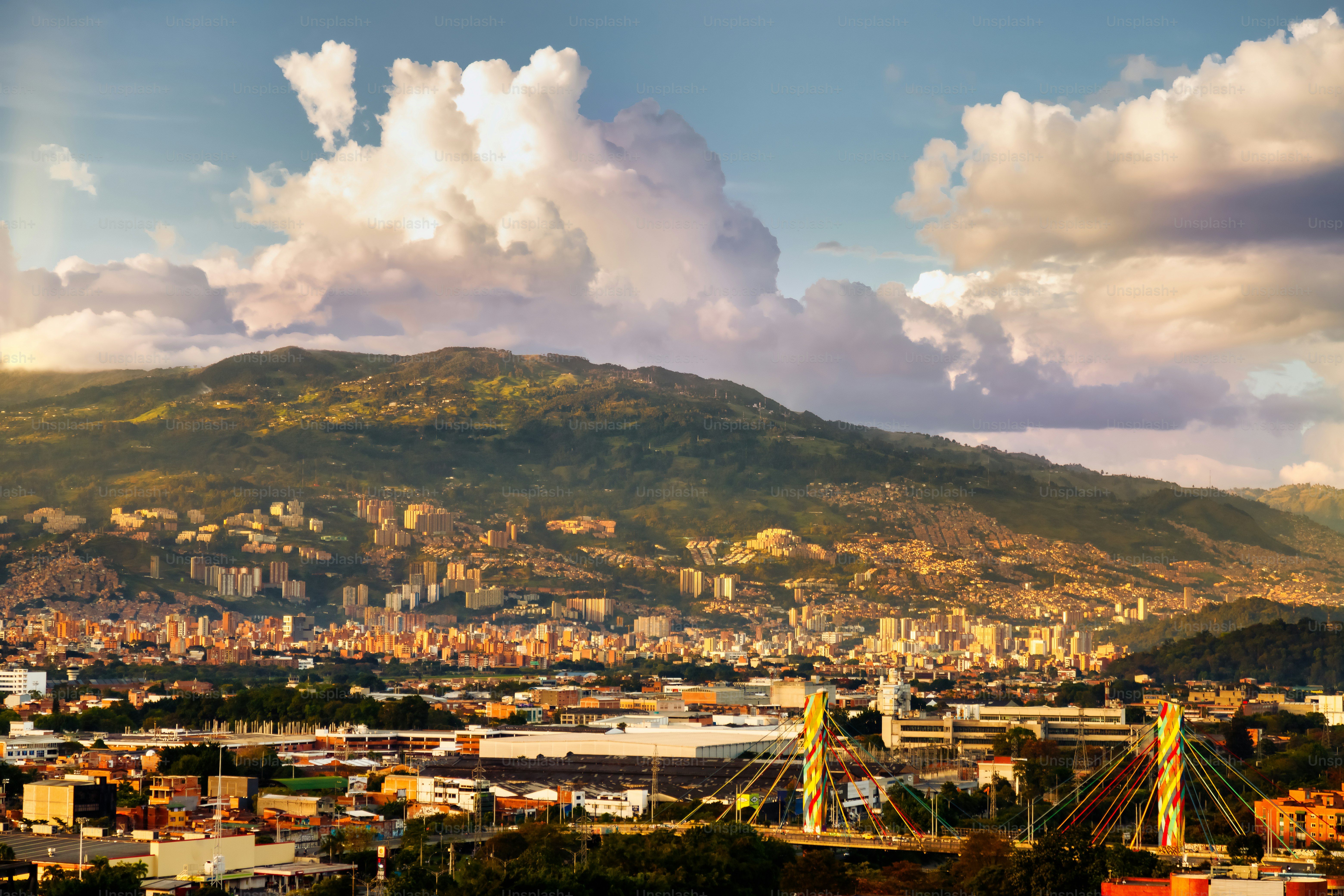 Panoramic view of Medellin from El Poblado neighborhood during sunset
