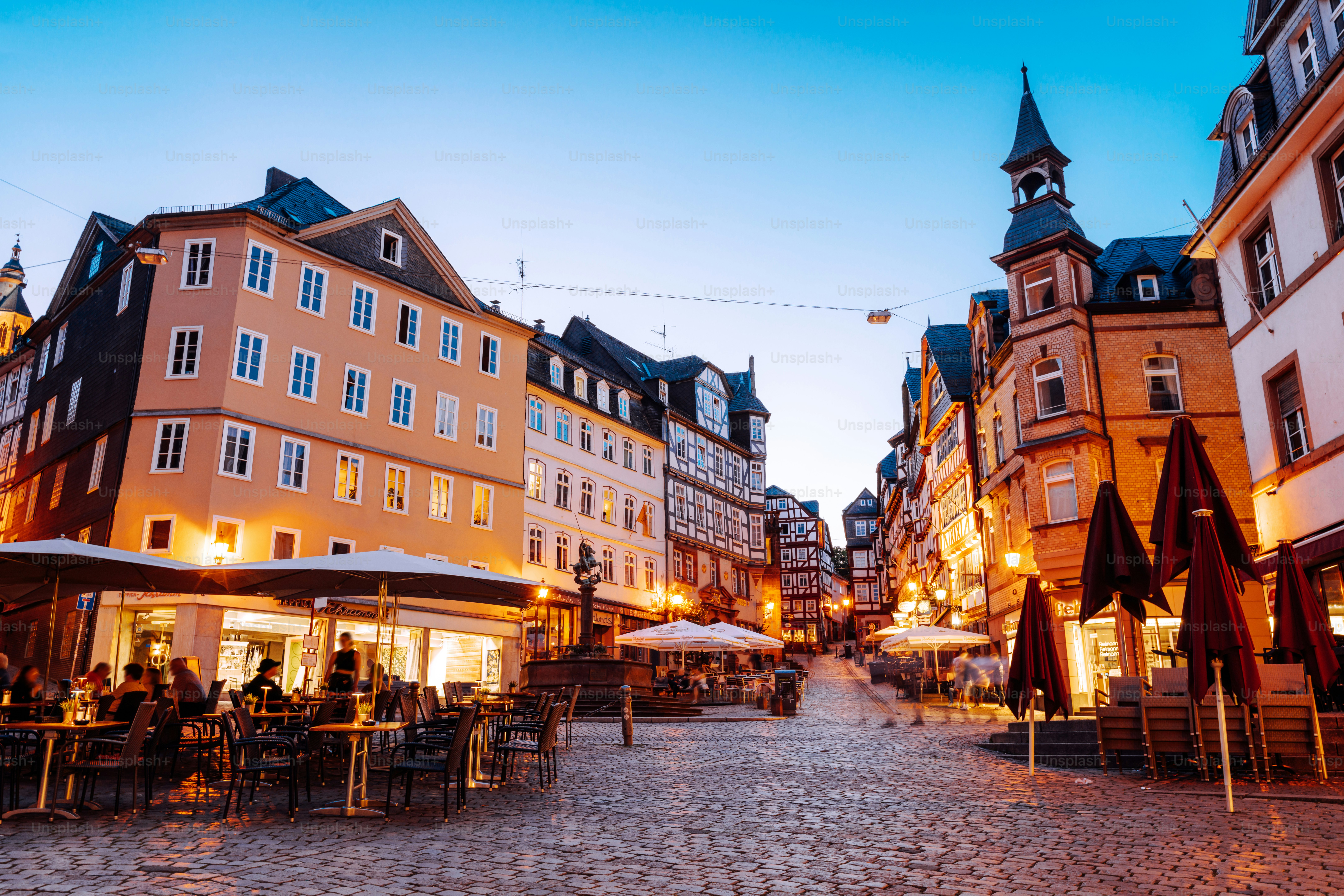 Historic market place of Marburg at blue hour</p><p>Marburg, Germany