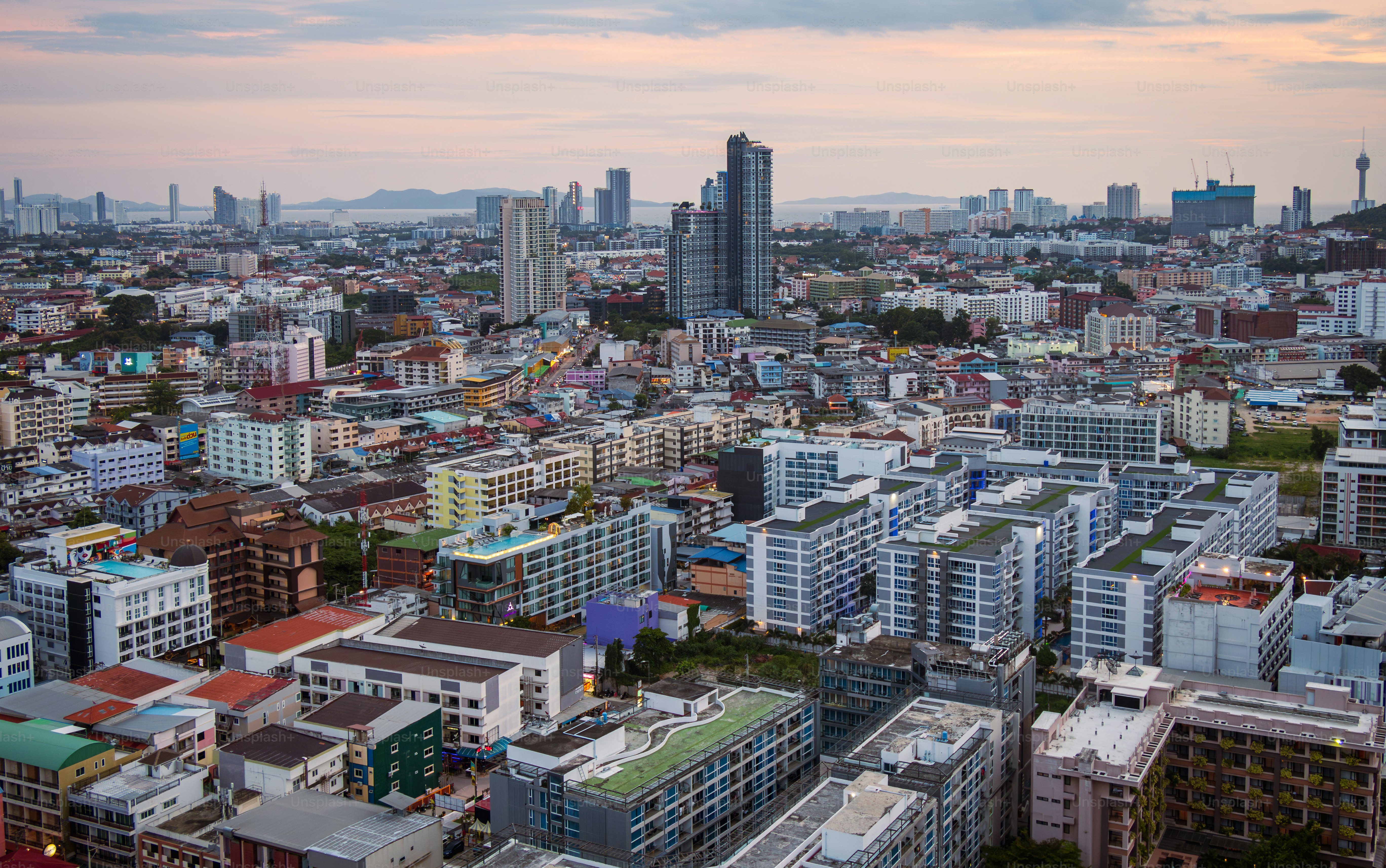 Pattaya rooftop view cityscape sunset Thailand