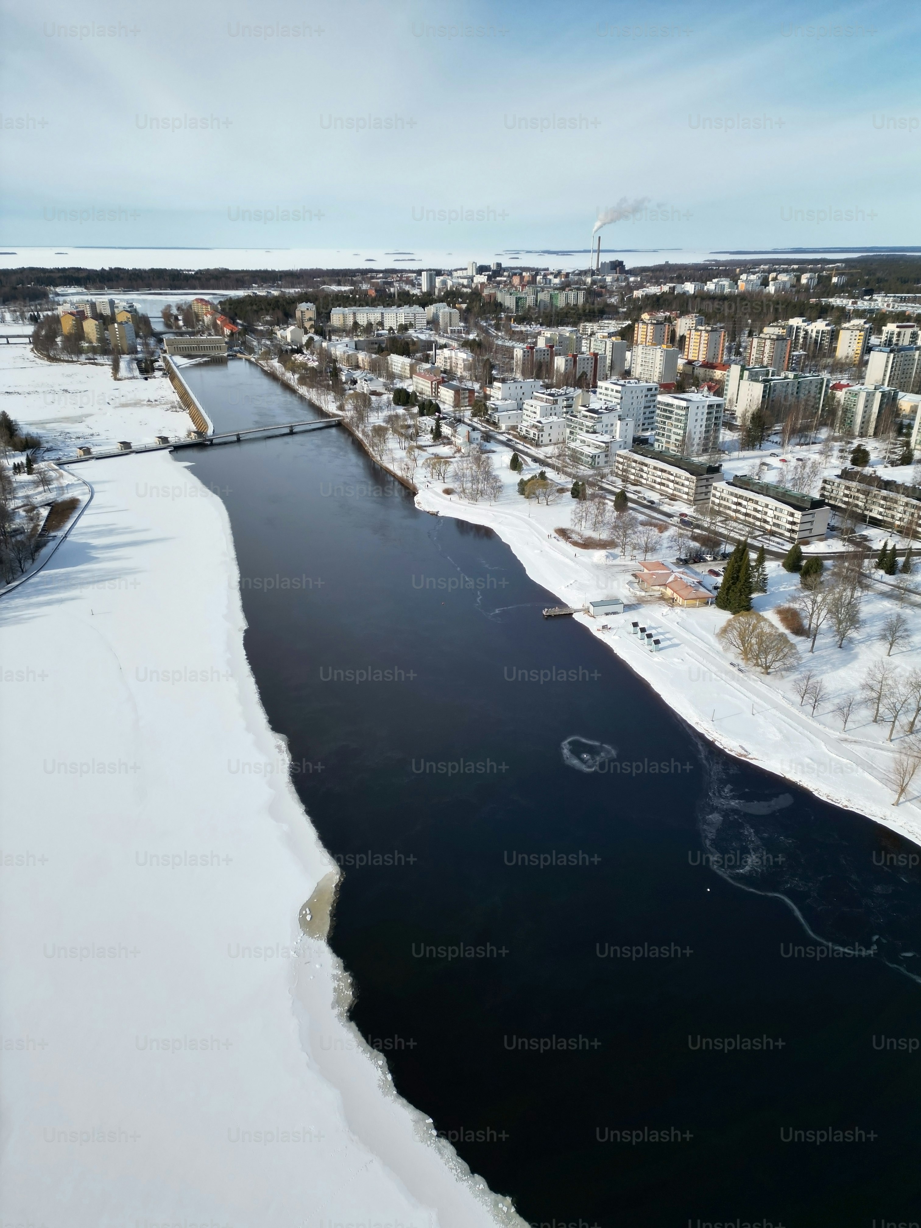 Aerial view of Oulu Finland at early springtime
