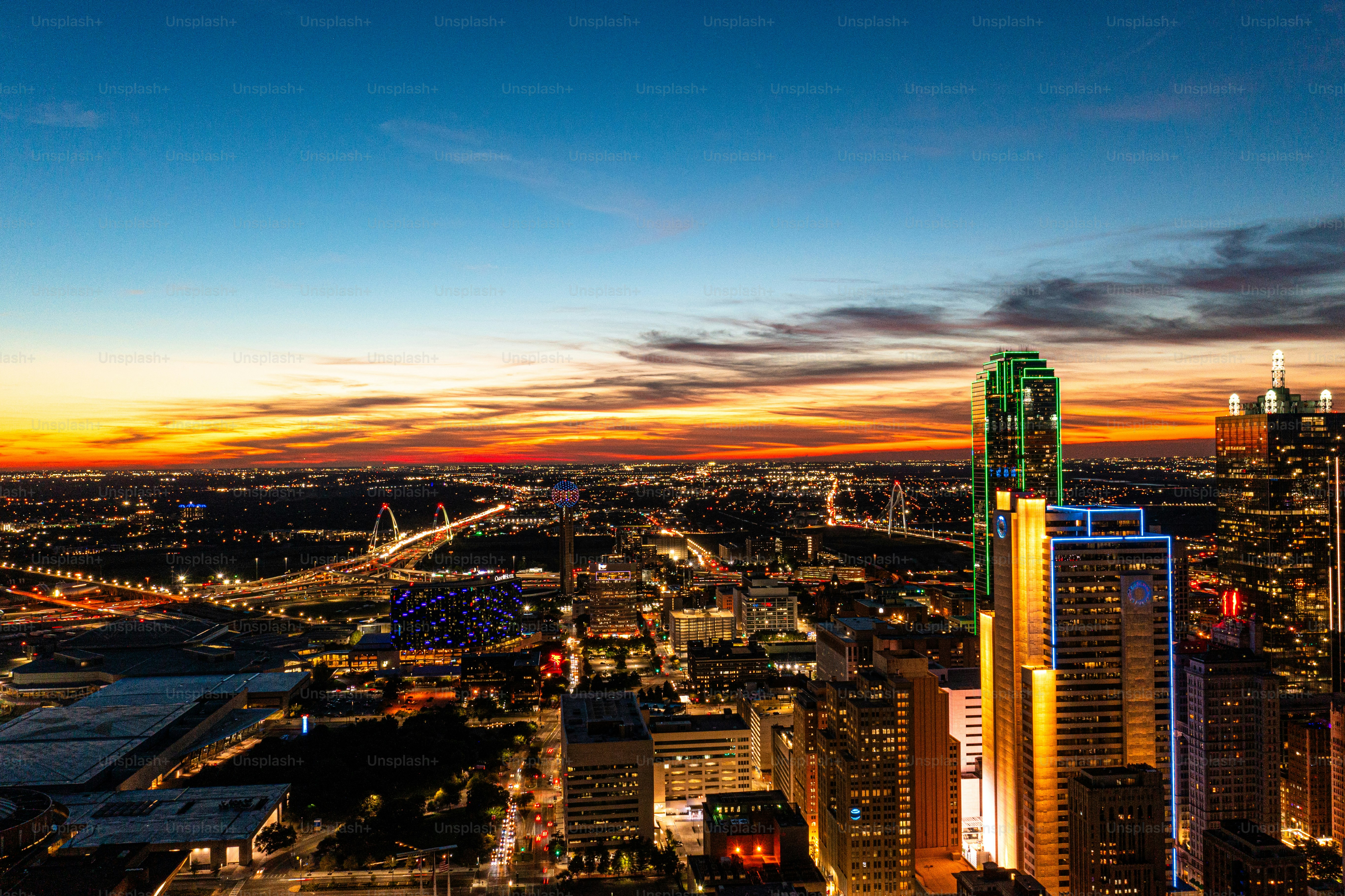 Aerial Drone clip over downtown Dallas, Texas during night