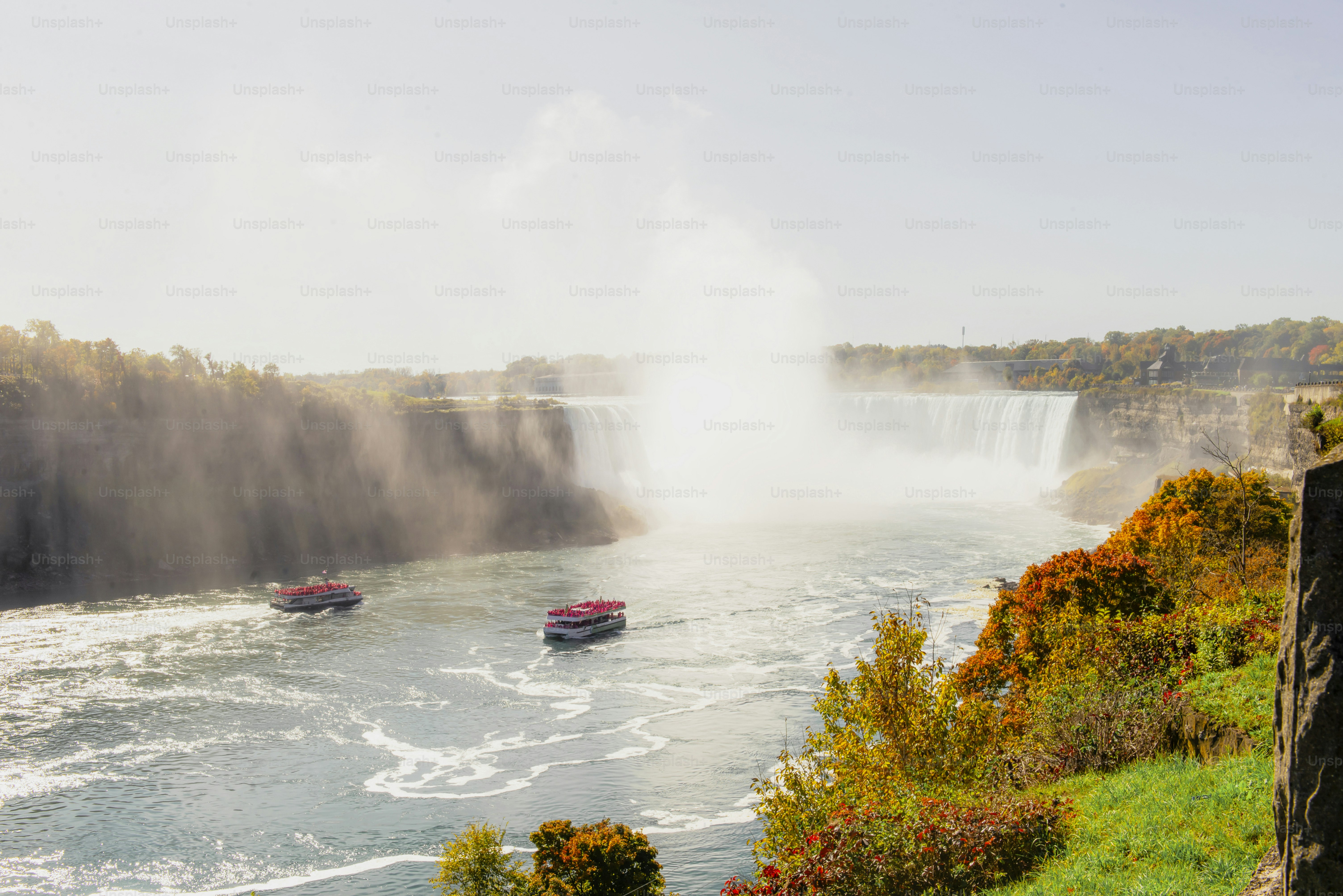 beautiful view of Niagara Falls from Canada in autumn