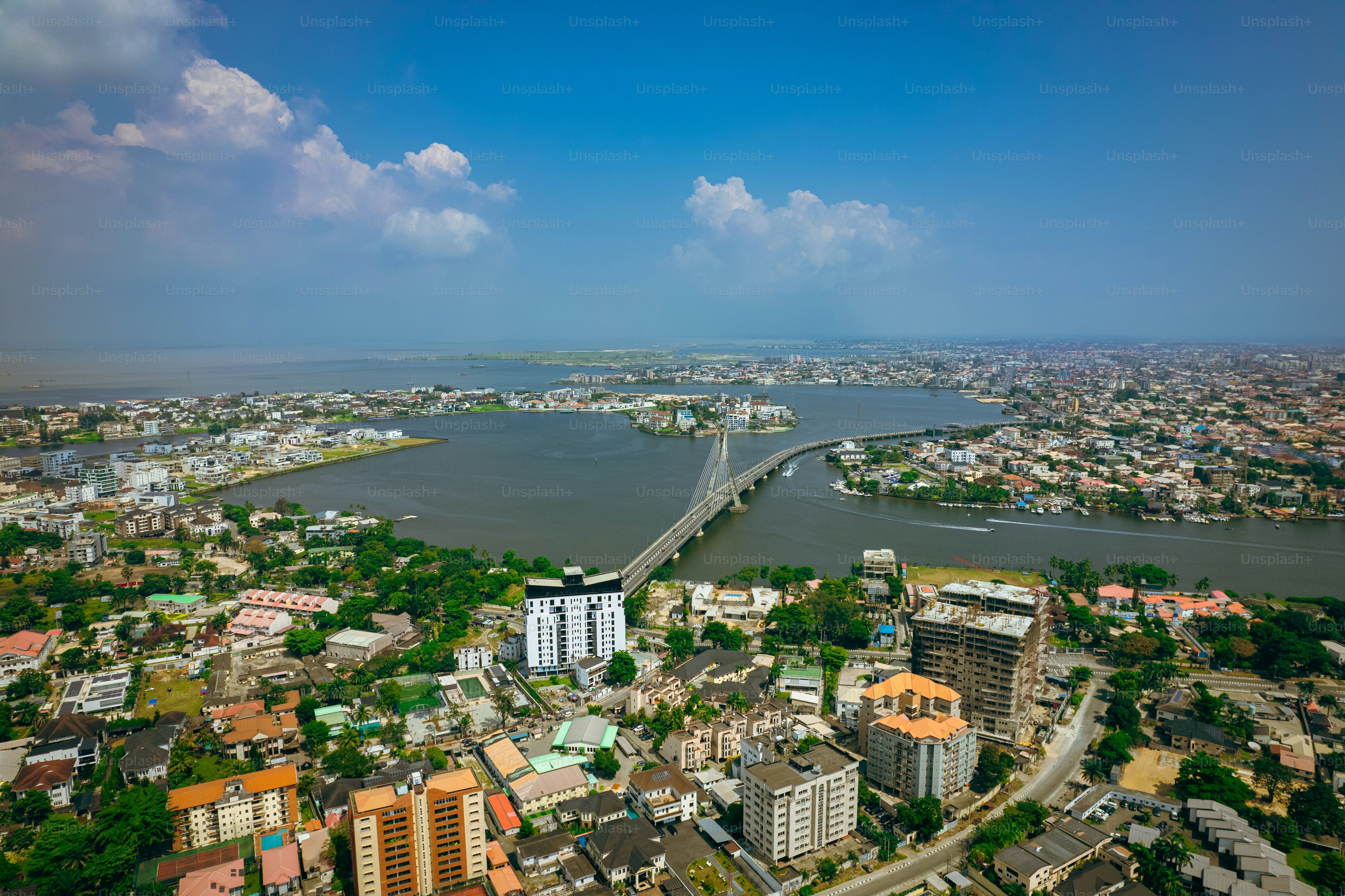 The landscape of Banana Island, the richest neighbourhood in Lagos shows the Lekki-Ikoyi Link bridge.