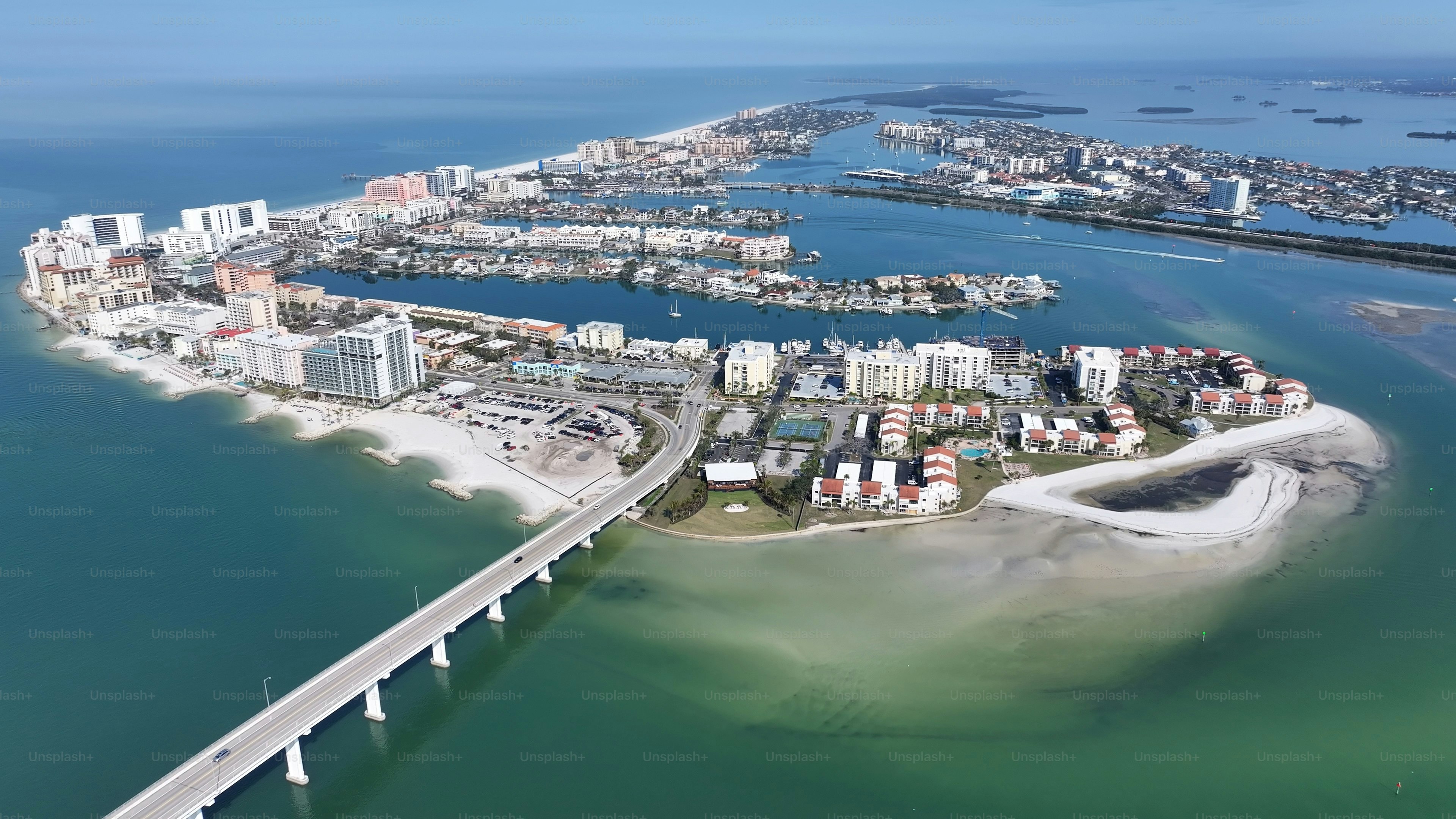 Clearwater Beach Skyline At Clearwater In Florida United States. Beach Landscape. Downtown District. Travel Scenery. Clearwater Beach Skyline At Clearwater In Florida United States. Amazing Cityscape.