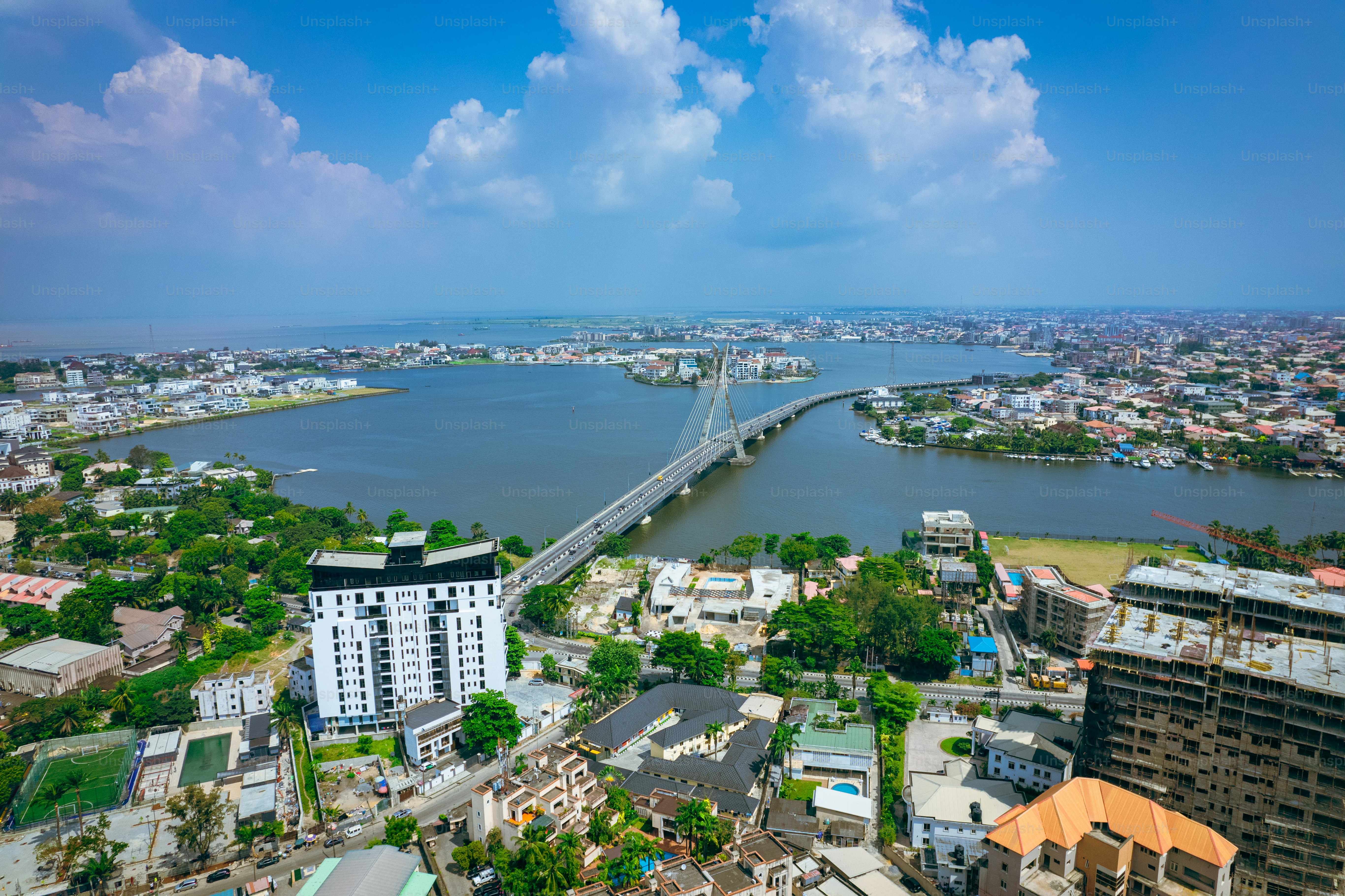 The landscape of Banana Island, the richest neighbourhood in Lagos shows the Lekki-Ikoyi Link bridge