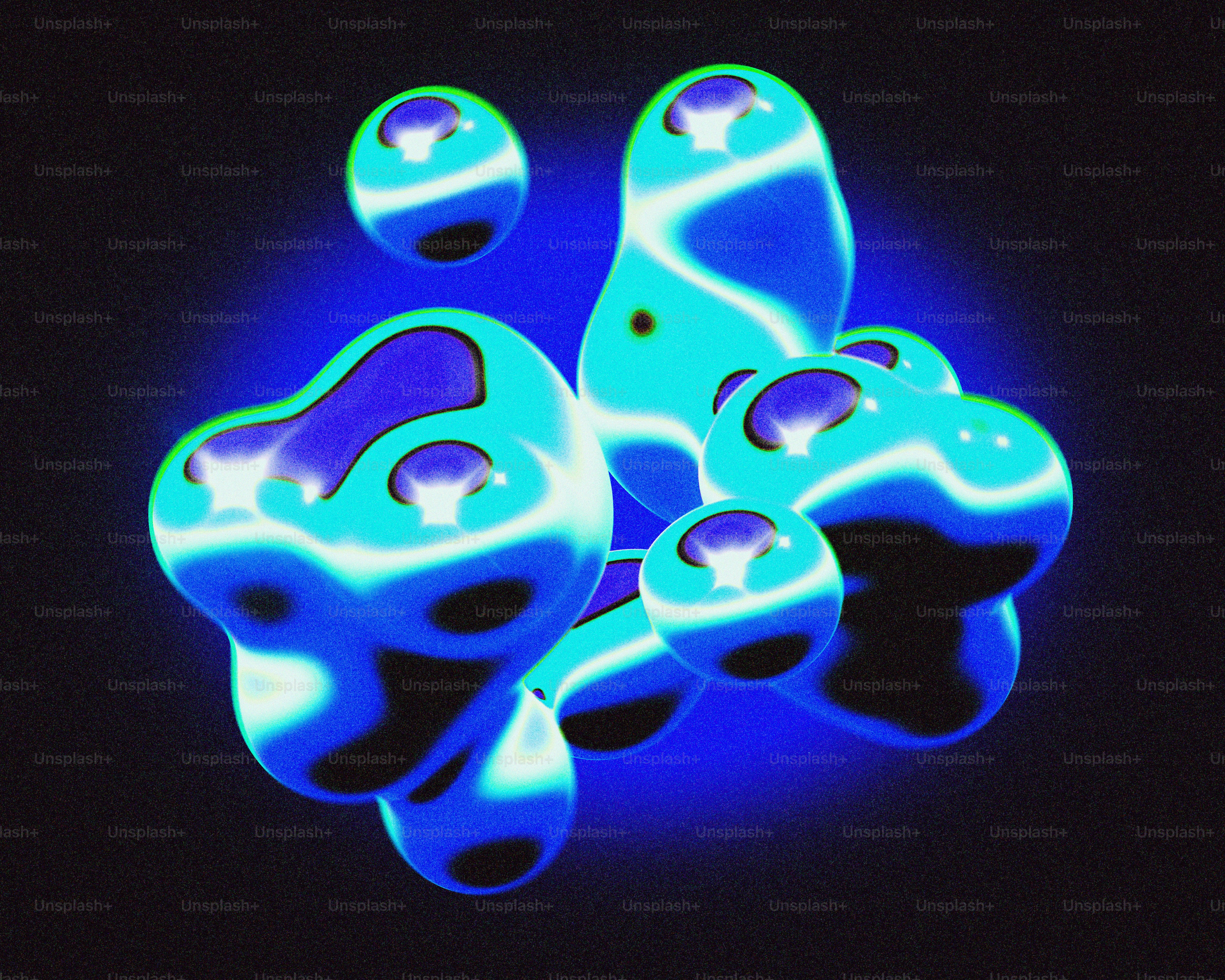 Abstract, glowing, blue orbs float in space.