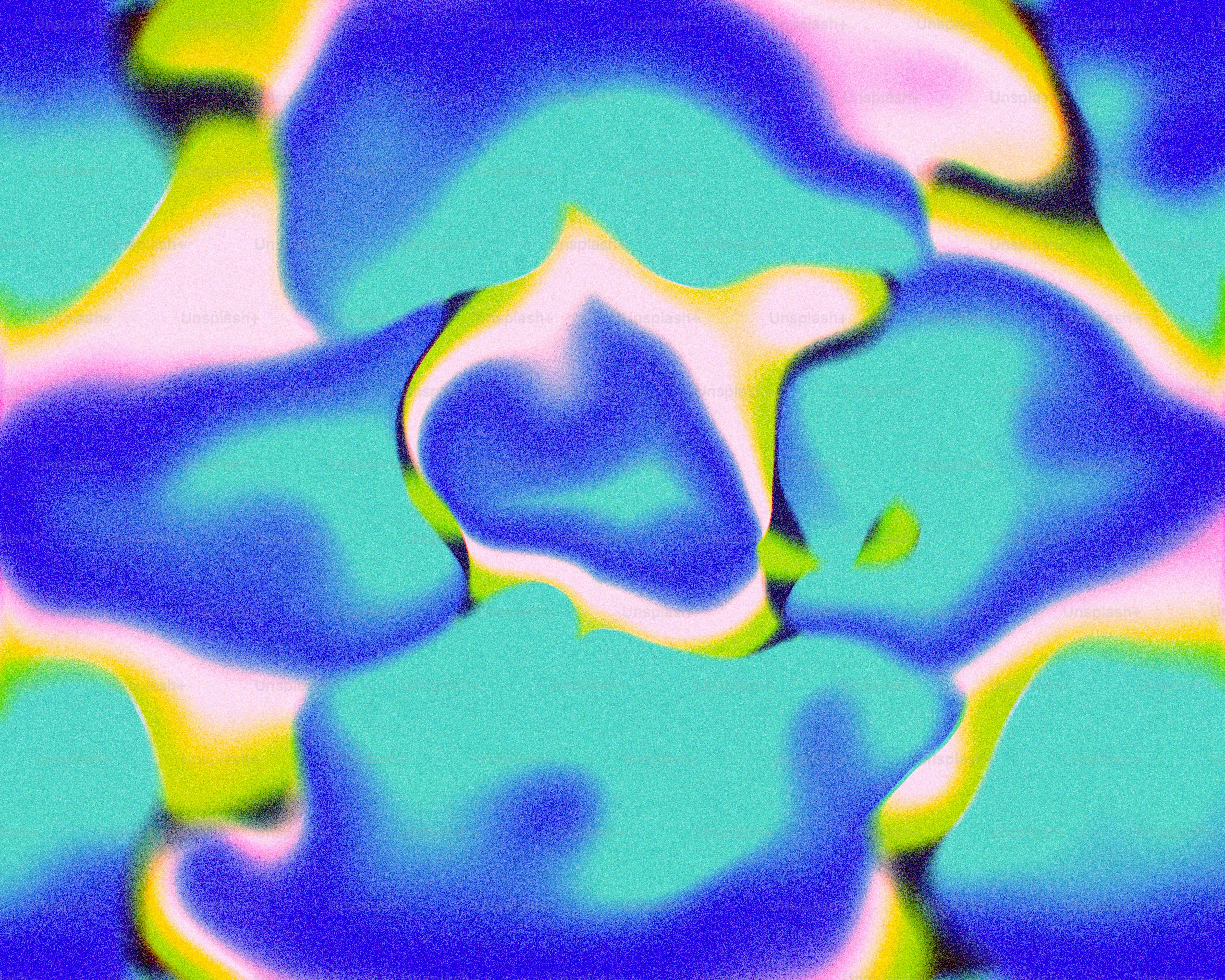 Abstract, colorful shapes with a grainy texture are featured.