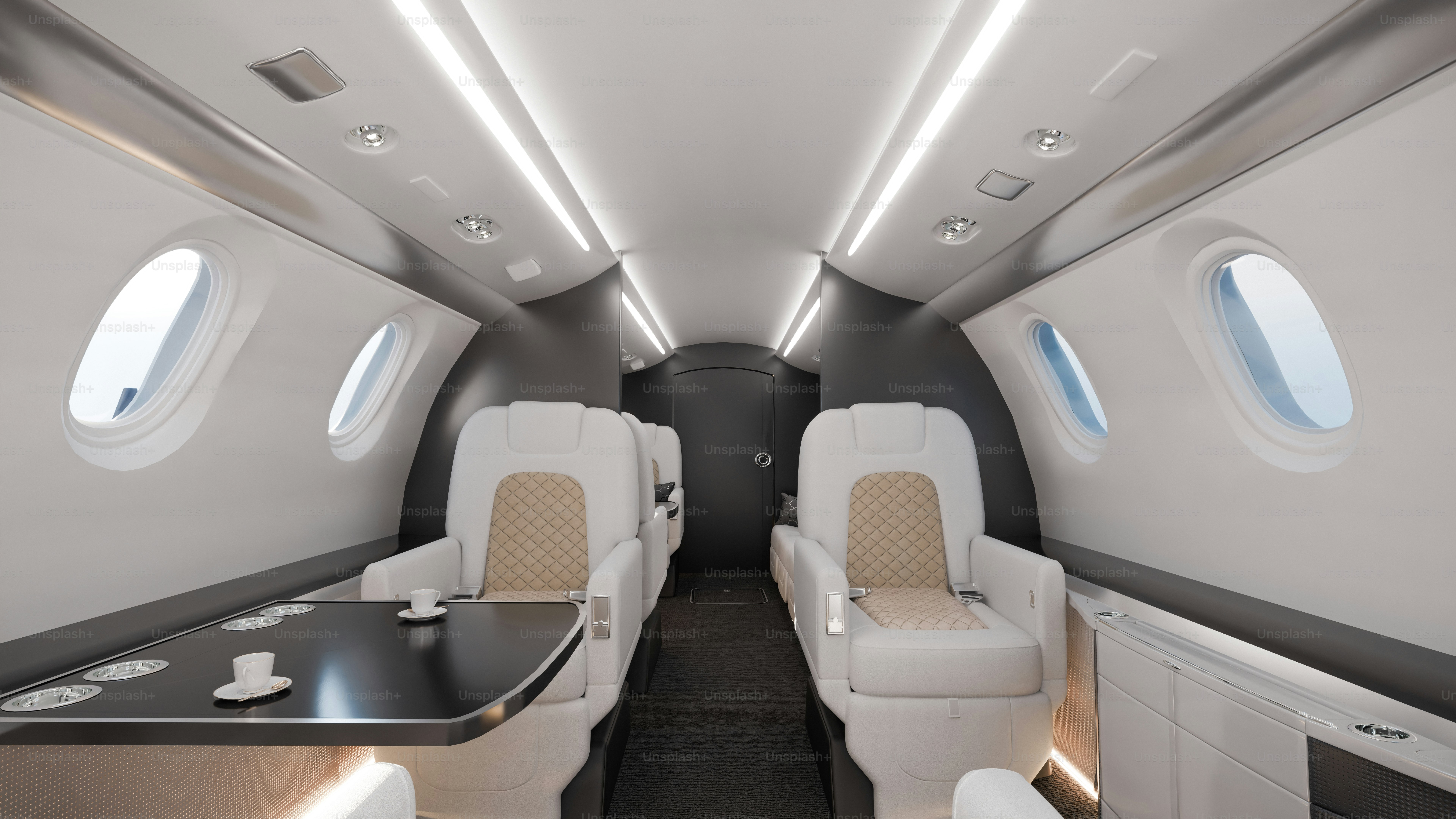The image shows a luxurious private jet interior. photo – Interior ...