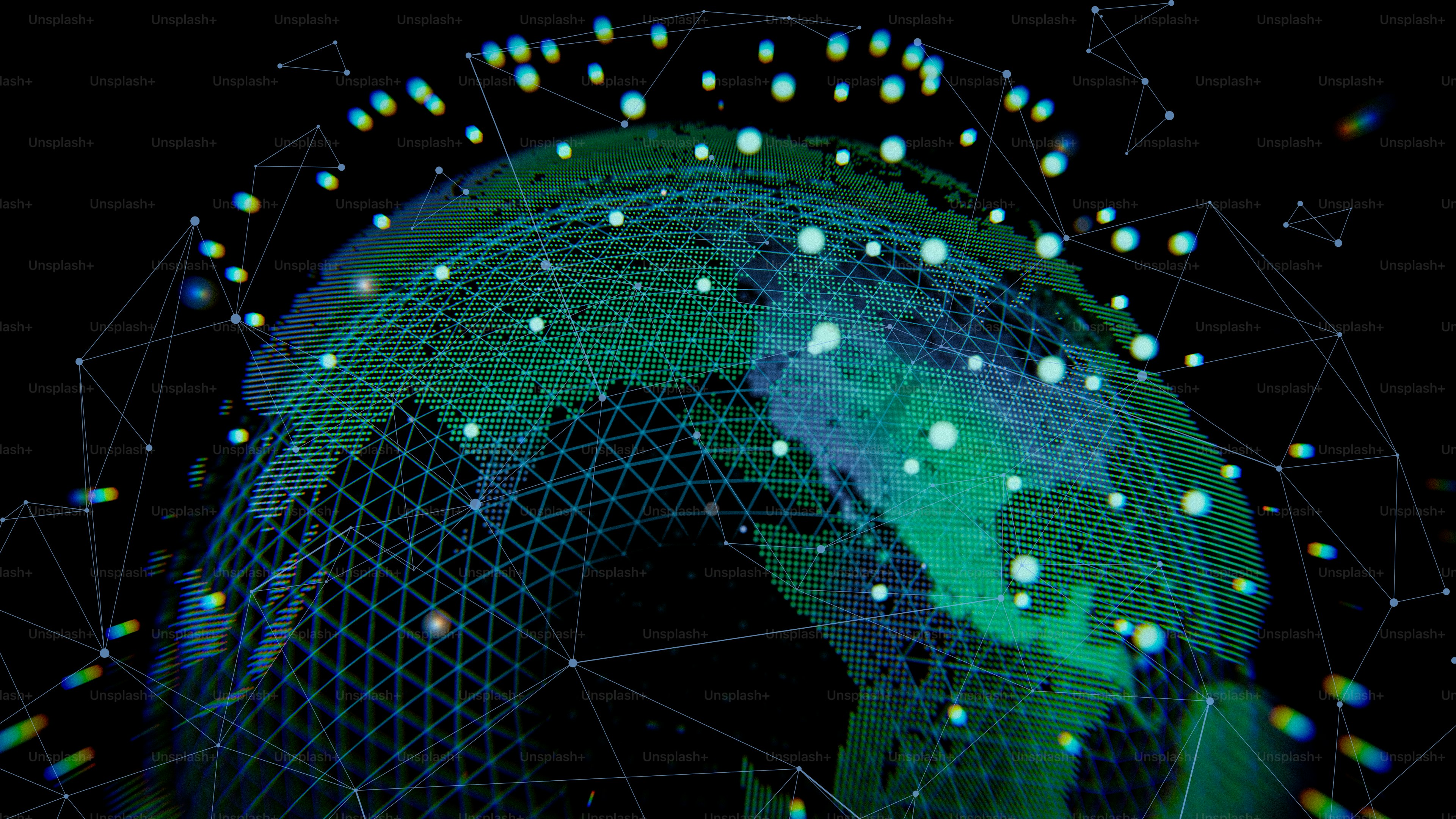Sphère numérique abstraite avec des particules et des lignes lumineuses