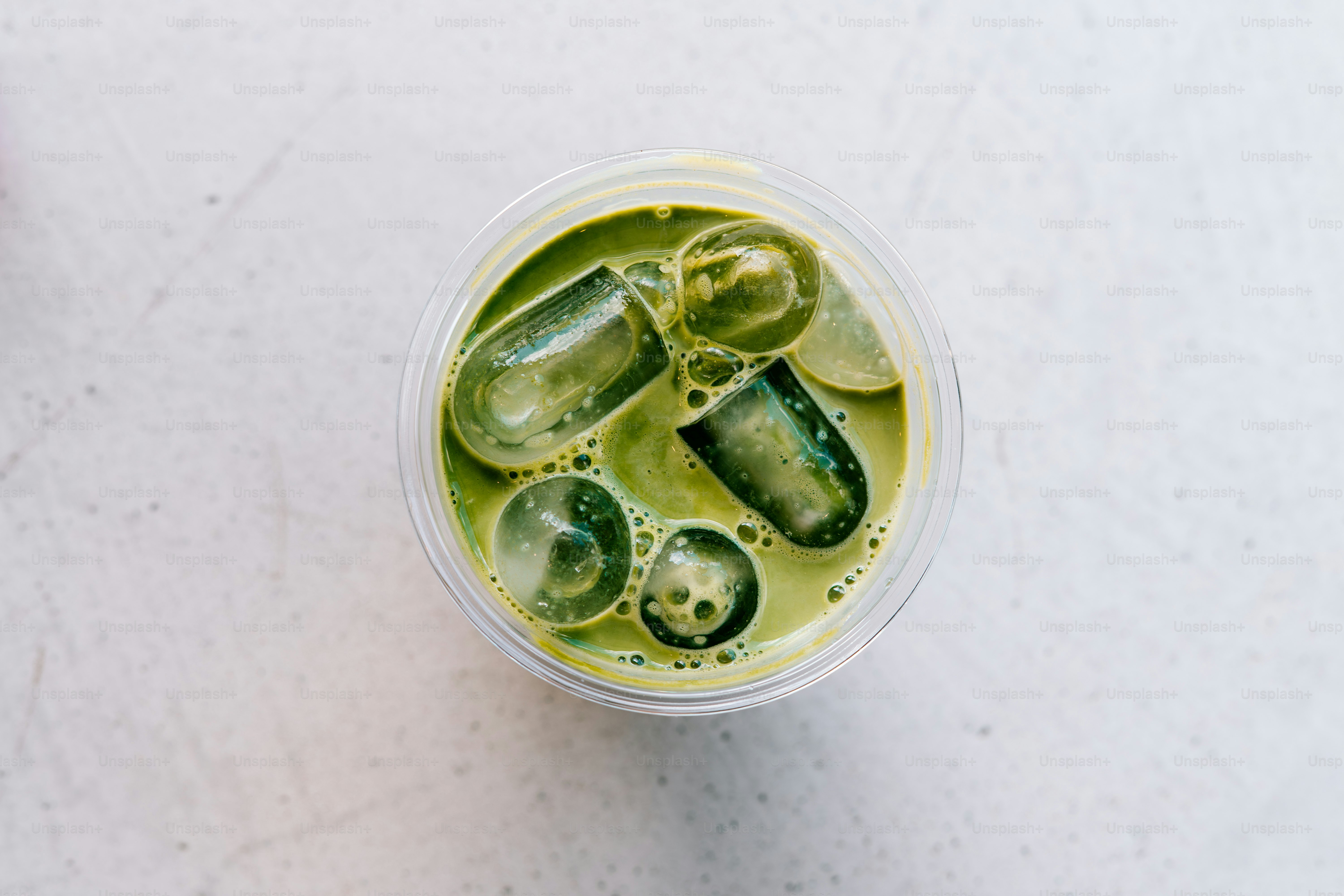 Iced matcha latte is refreshing and vibrant.
