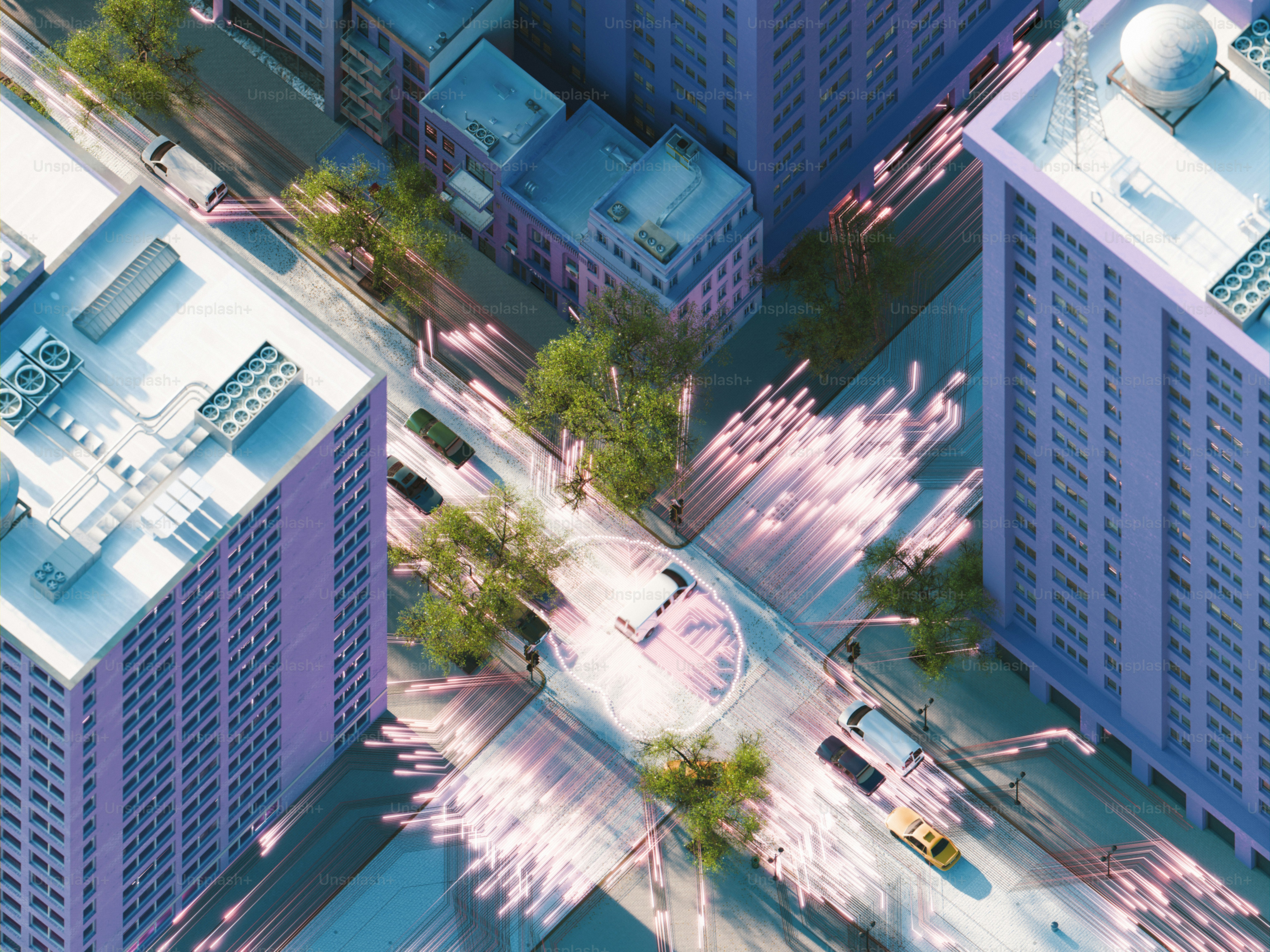 An aerial view of a city street intersection. photo – Render Image on ...