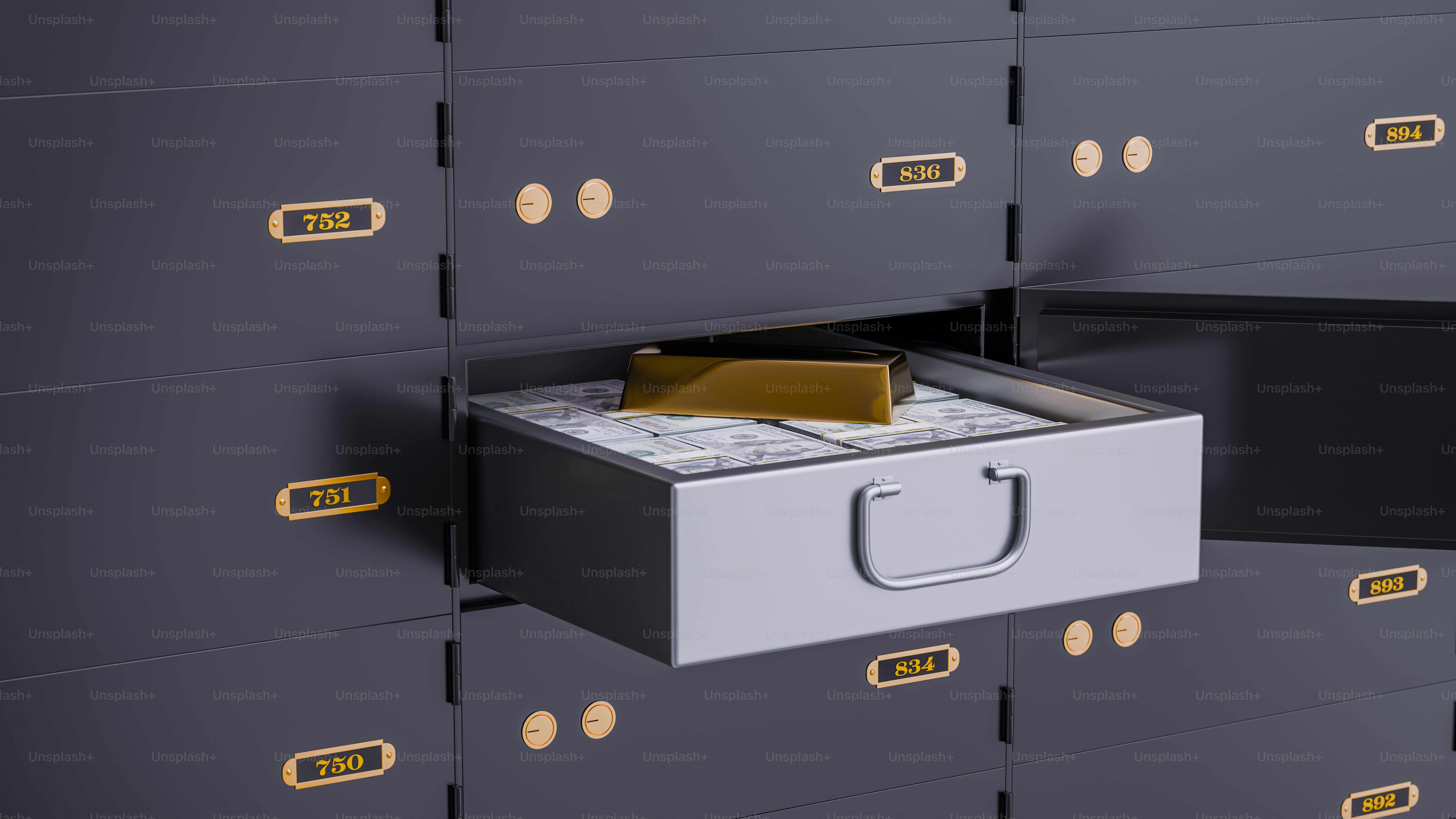 A bank vault drawer with money and gold. photo – Money Image on Unsplash
