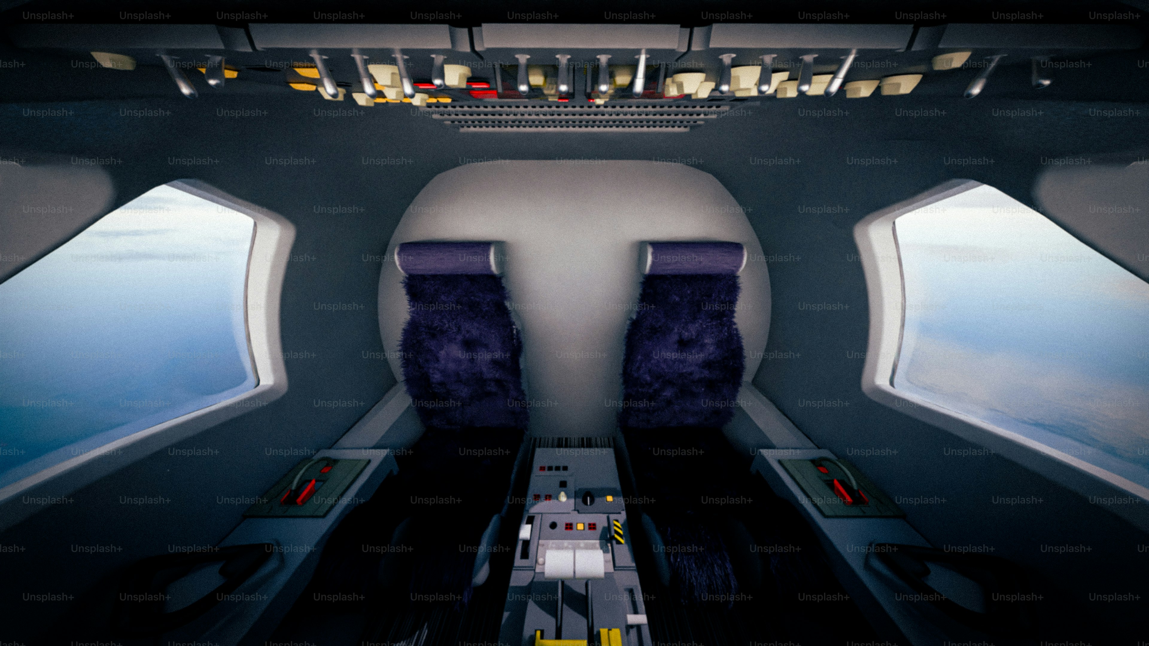 Flugzeugcockpit mit Sitzen und Bedienelementen