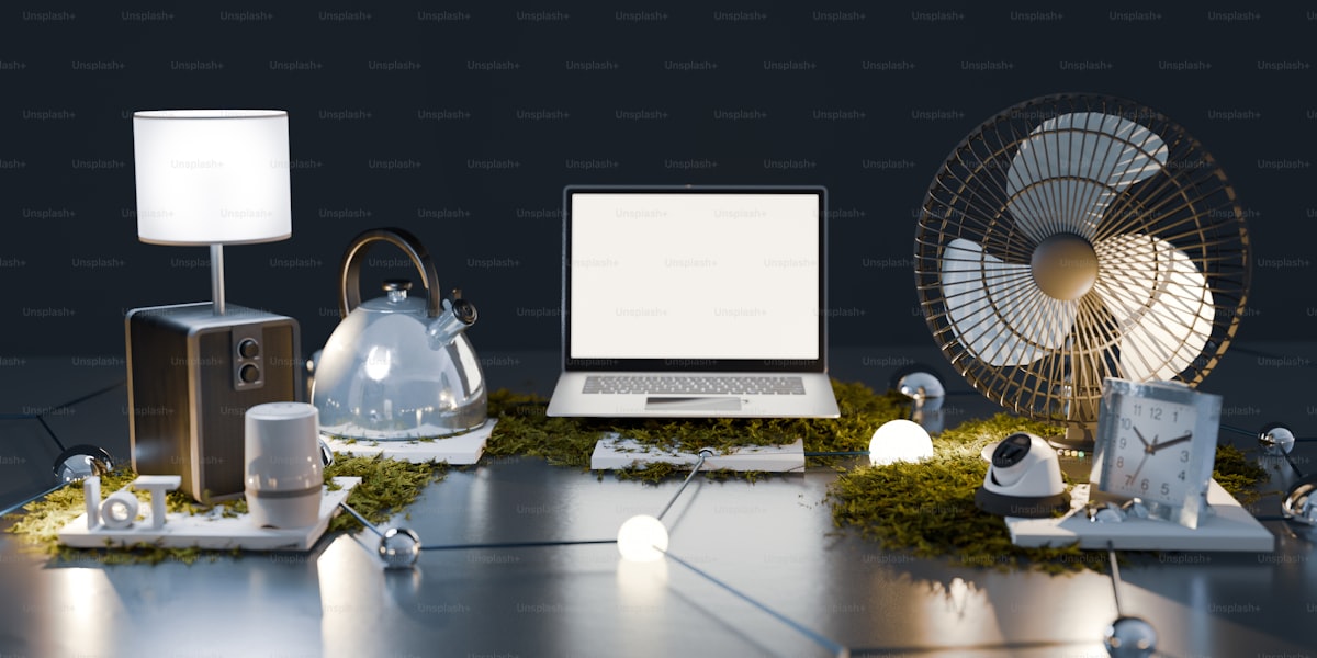 Assortment of home appliances and electronics on a table.