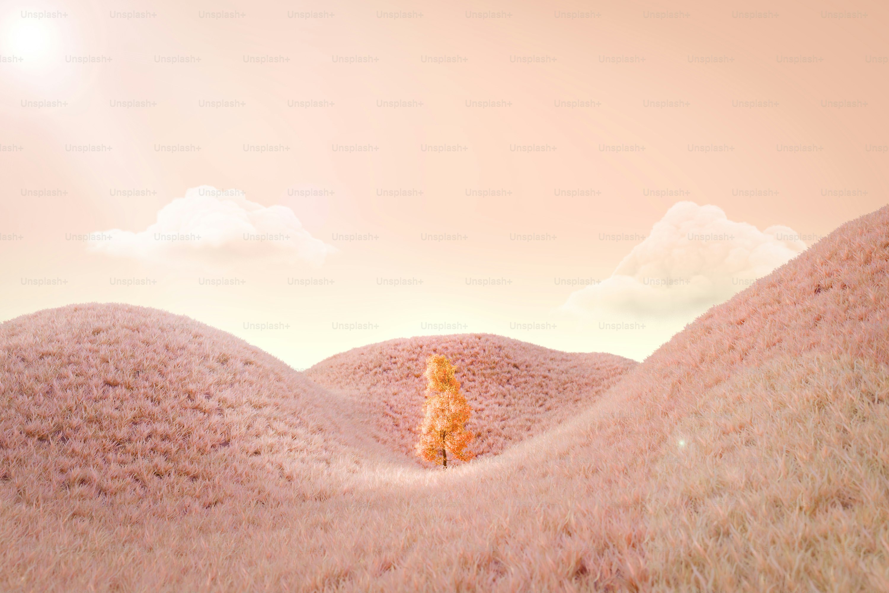 Paesaggio desertico con una struttura luminosa in lontananza