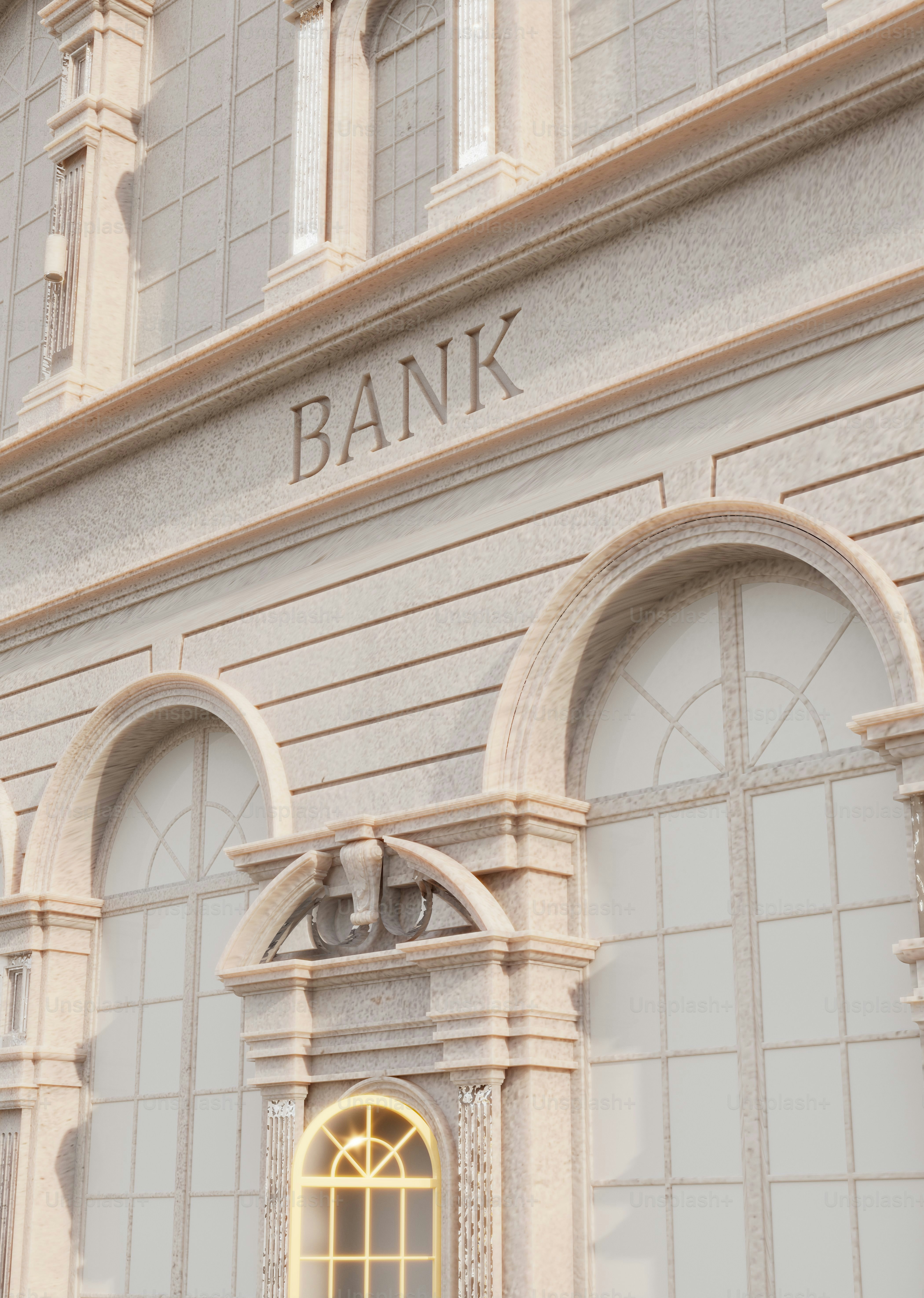 The word bank engraved on a building facade
