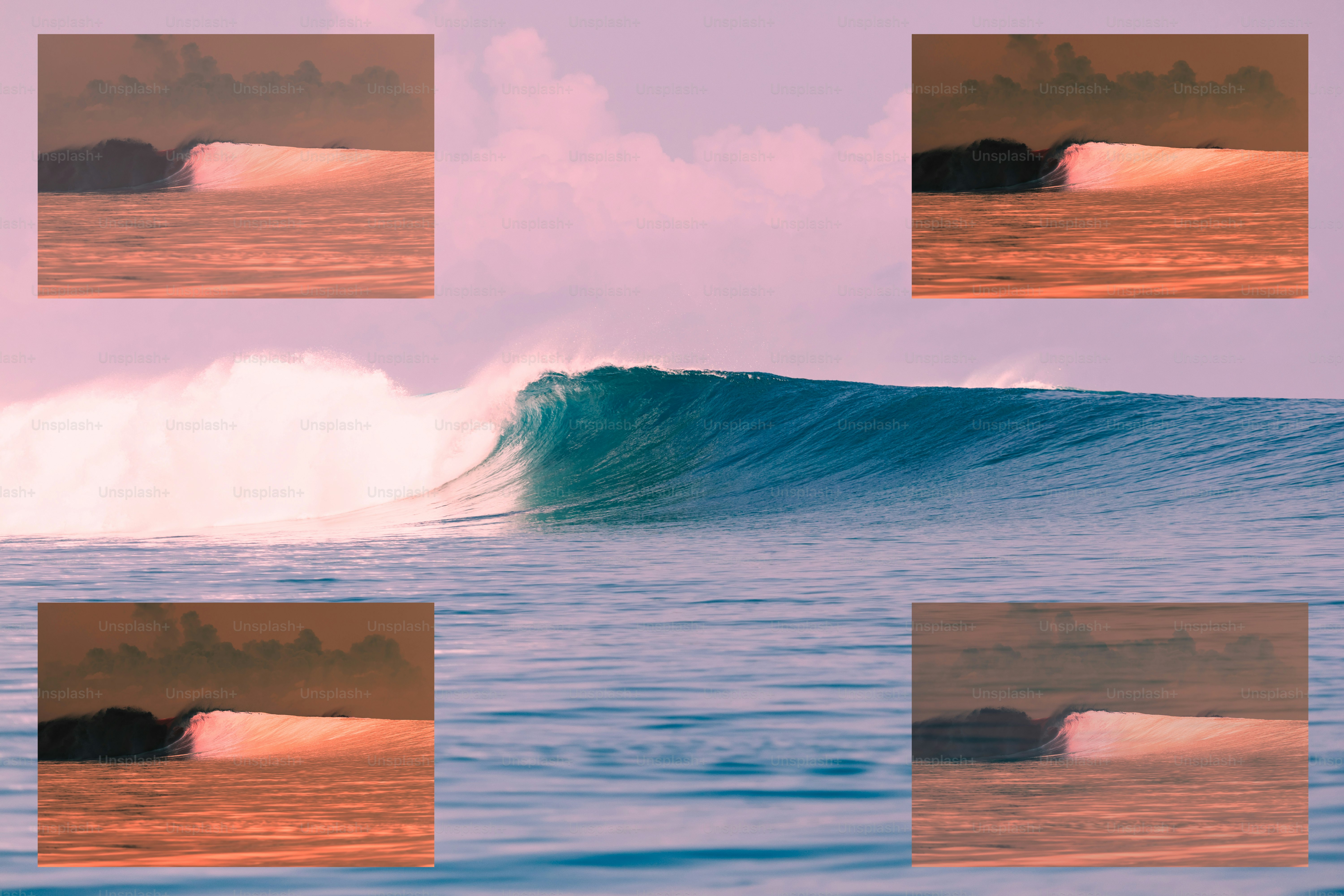 Uma grande onda quebrando sobre o oceano.