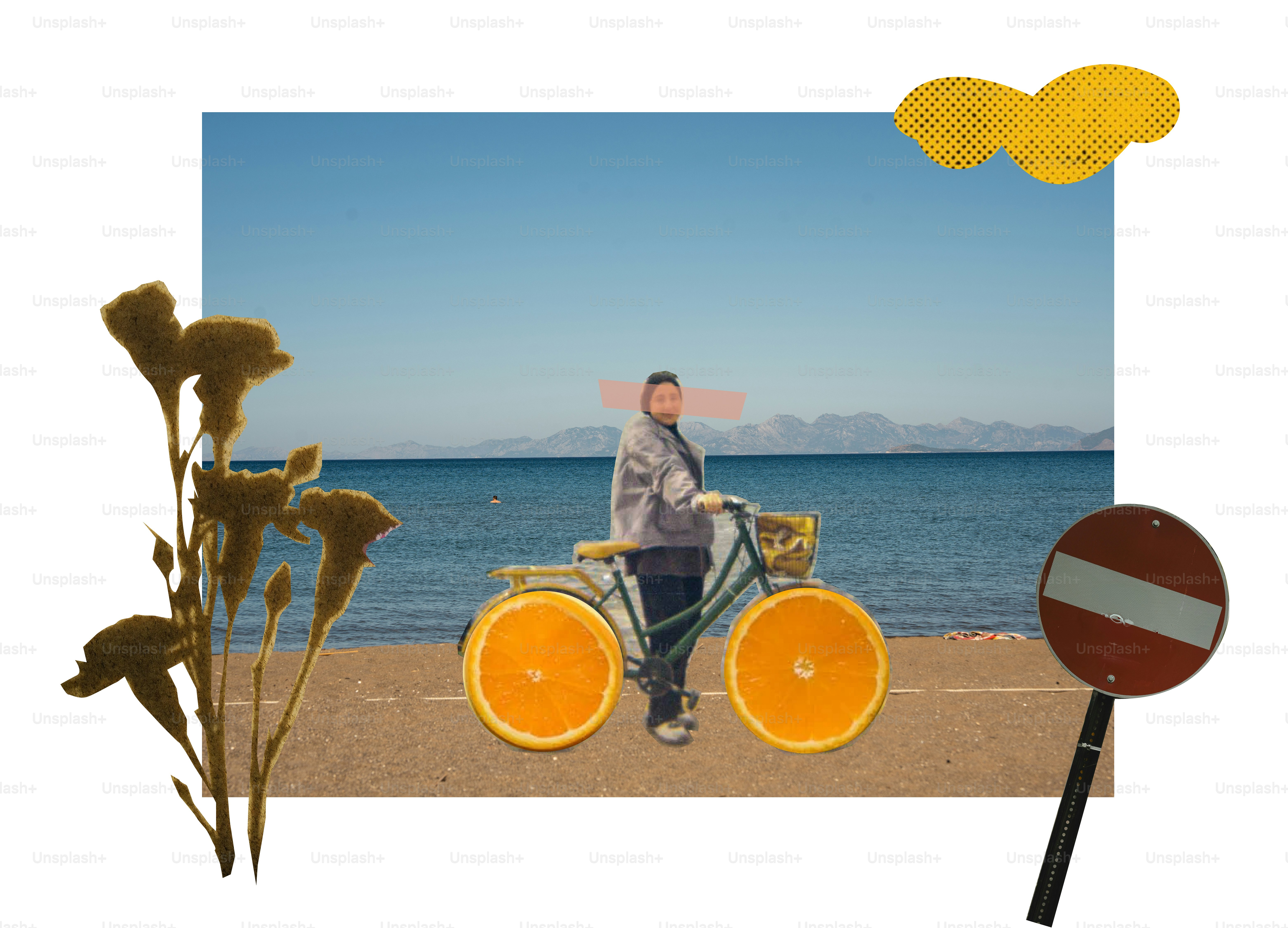 Person with a bicycle on a beach