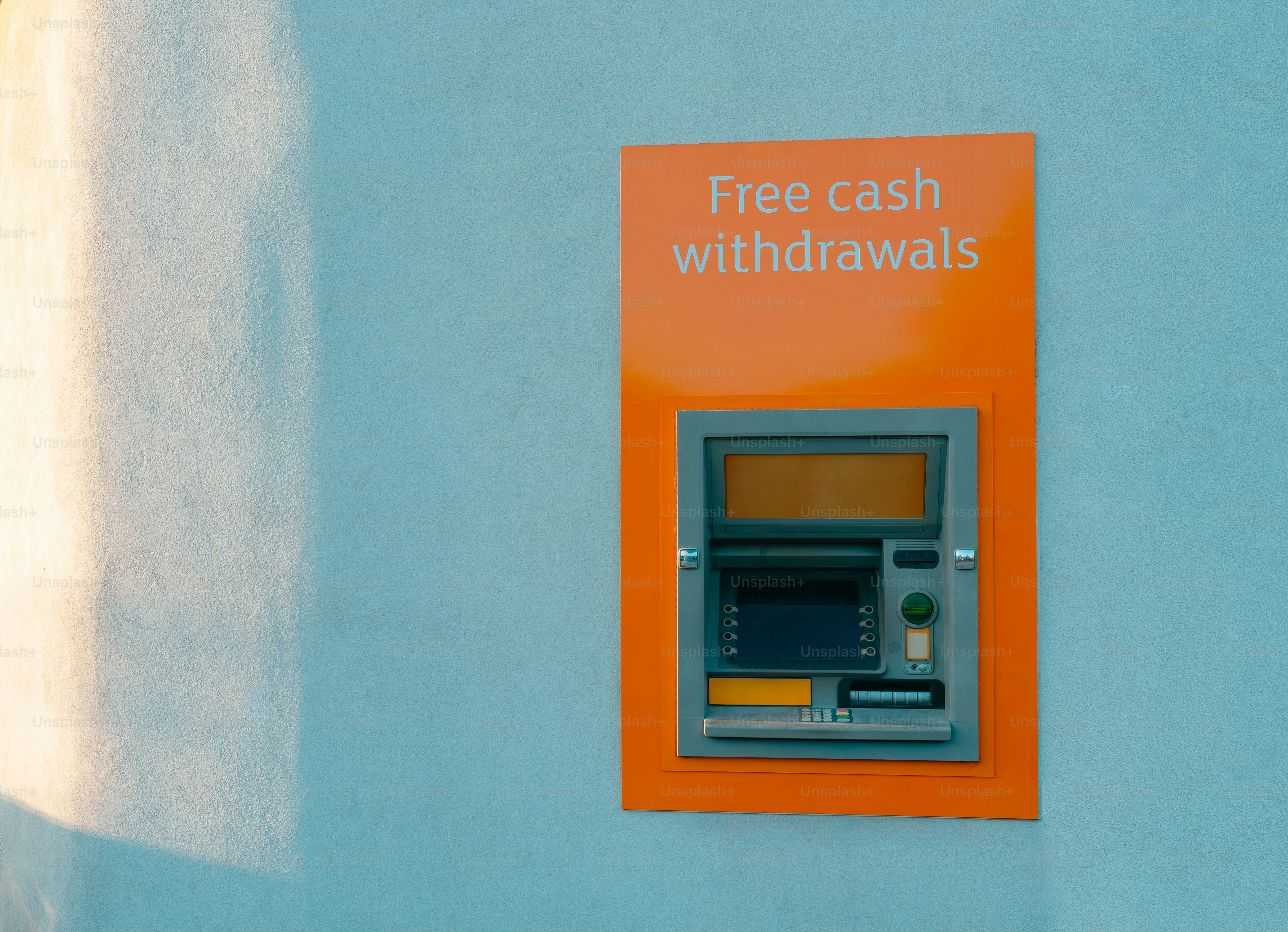 Atm machine with free cash withdrawals sign