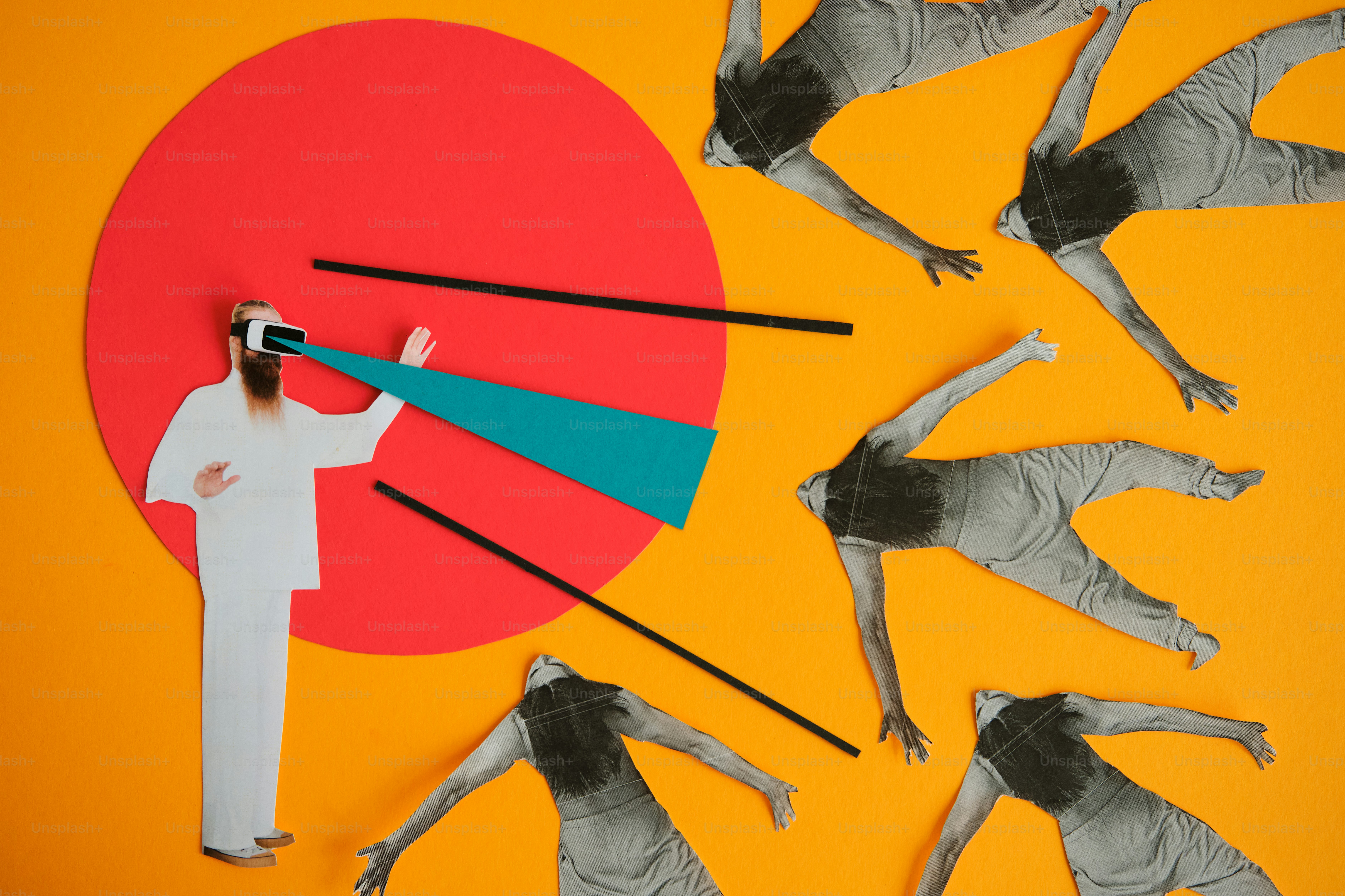 Homem em fone de ouvido vr projeta luz em figuras caindo