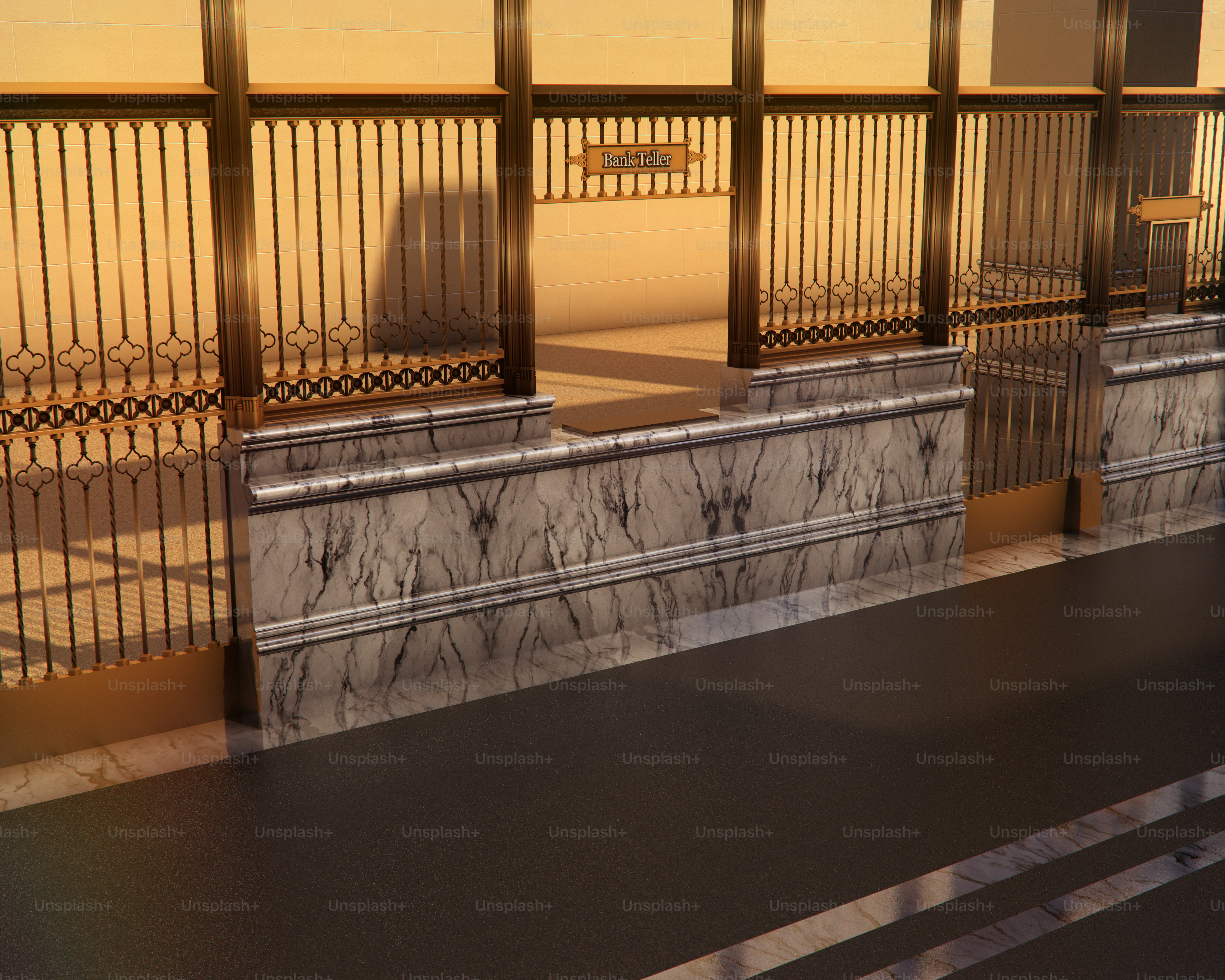 Elegant building entrance with marble and metal details