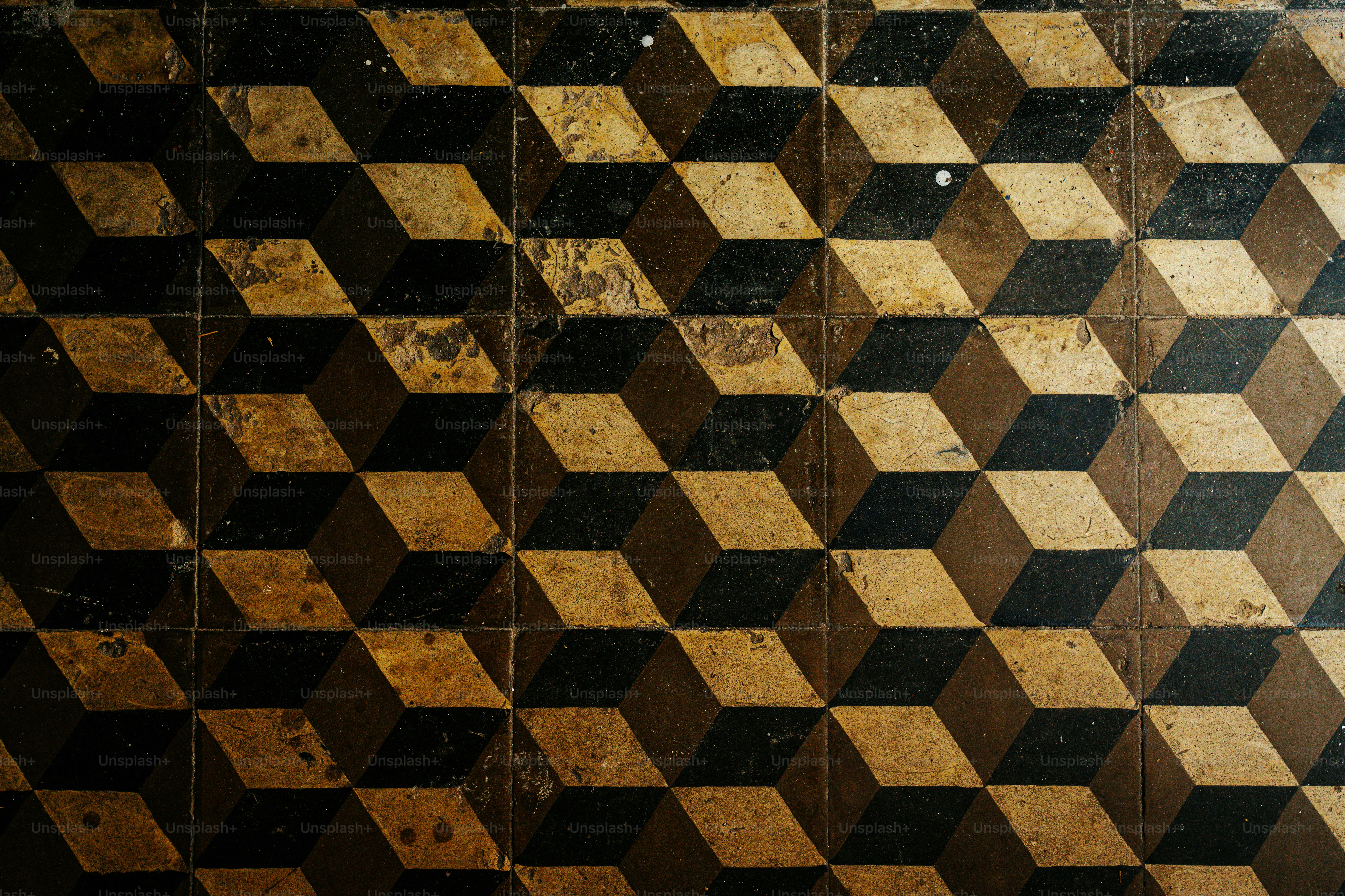 Geometric pattern of brown and black cubes