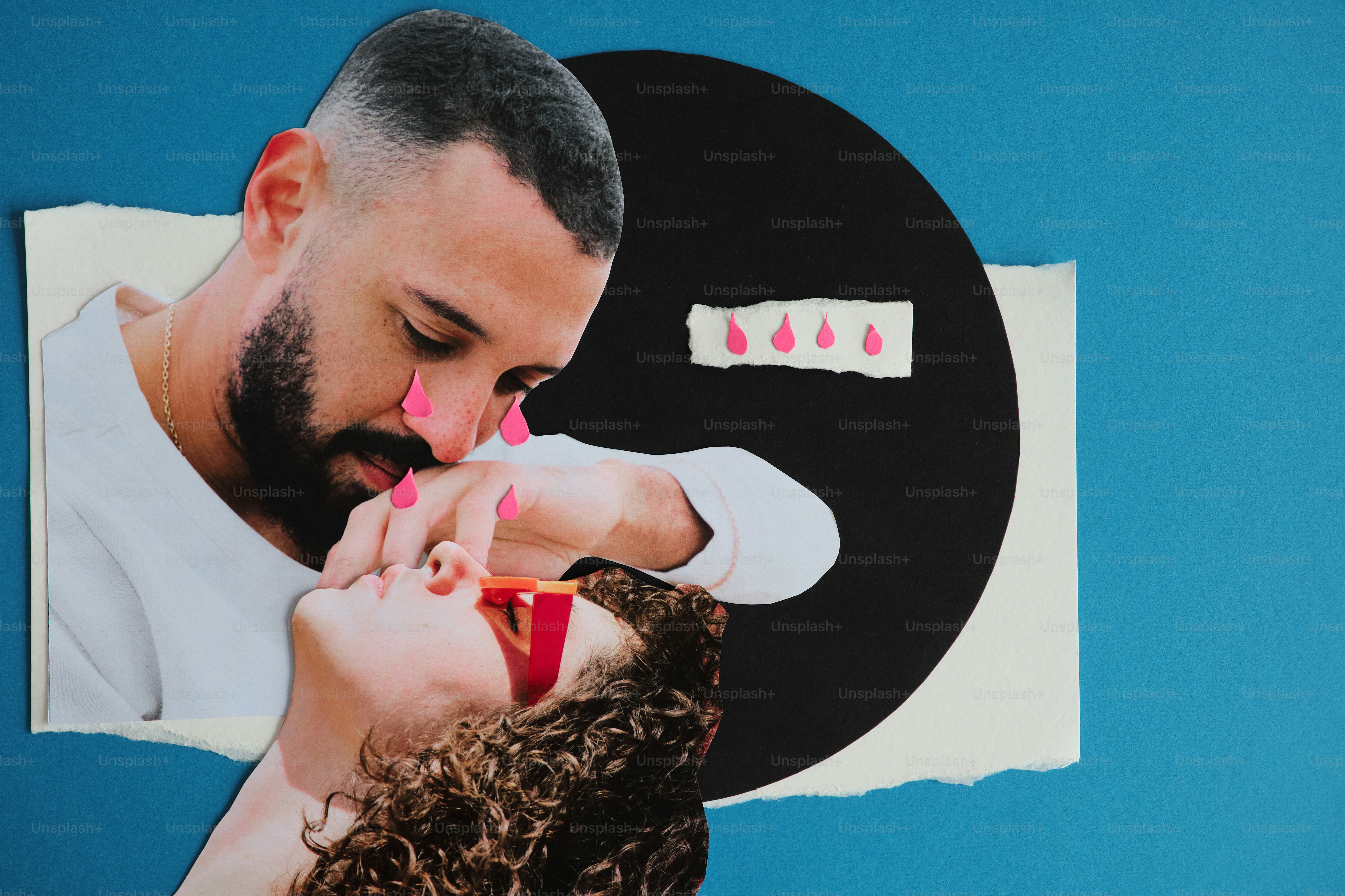 Couple with painted faces and vinyl record