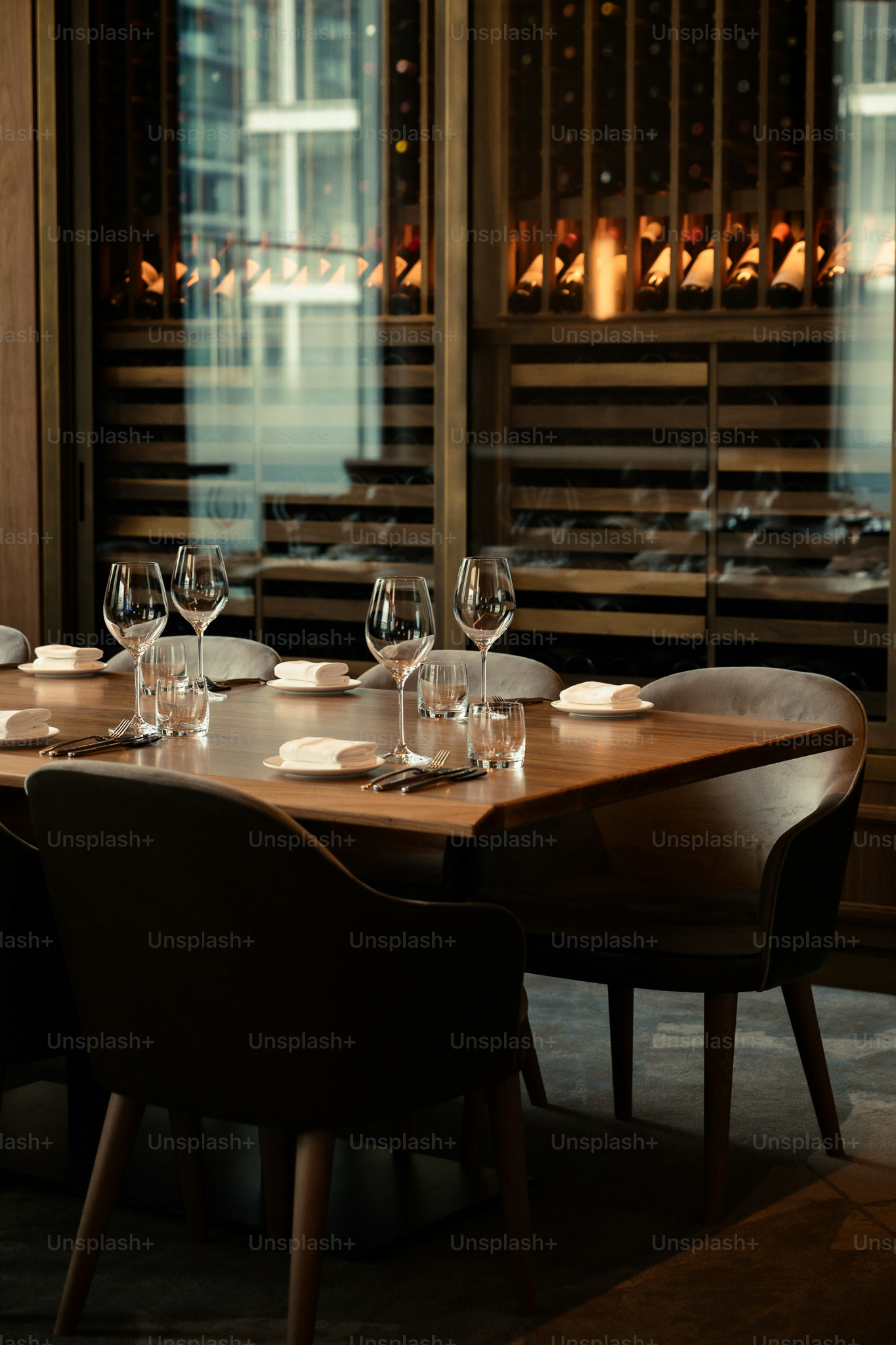 Elegant dining table set for a formal meal.