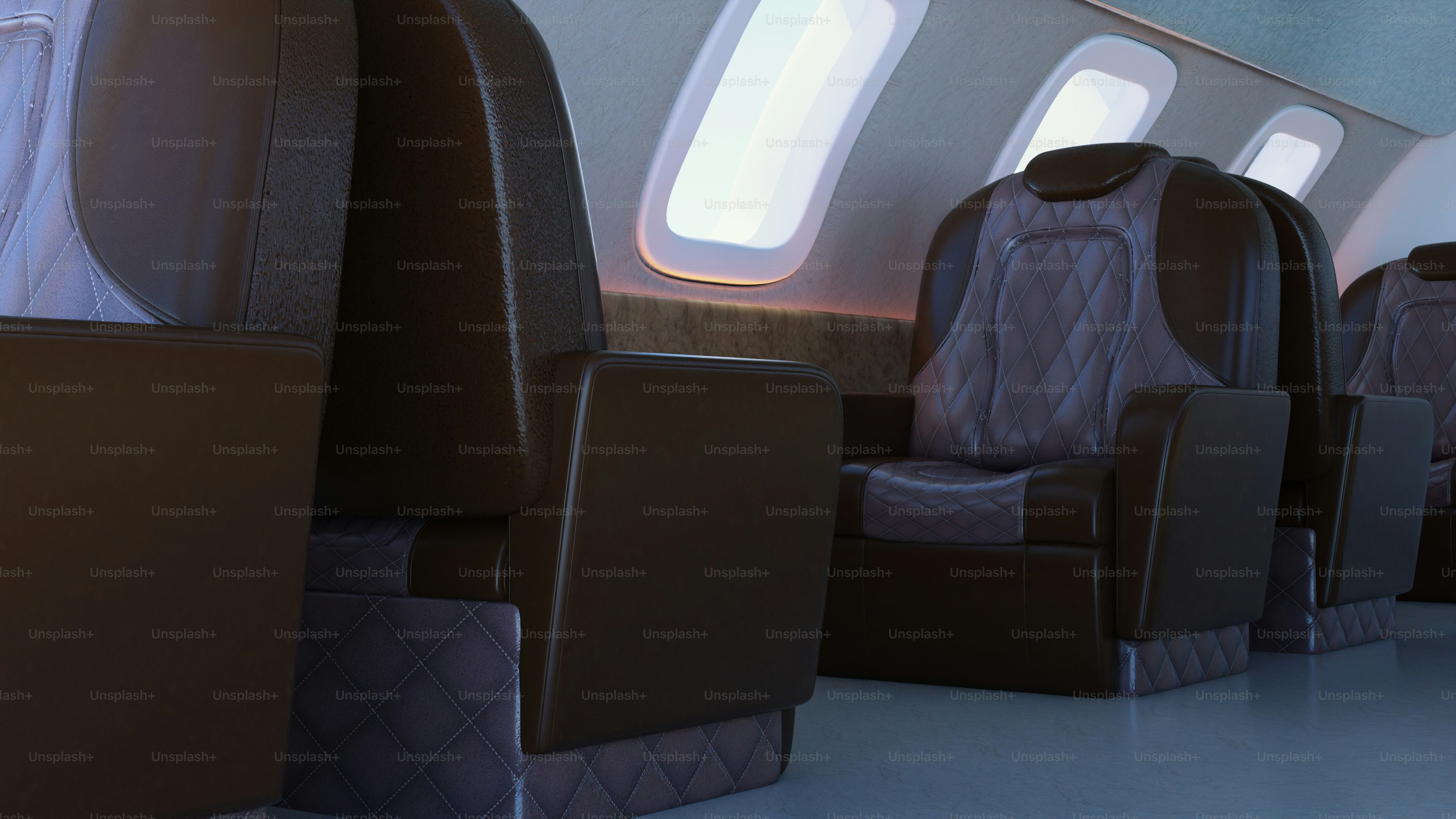 Luxurious leather seats inside a private jet