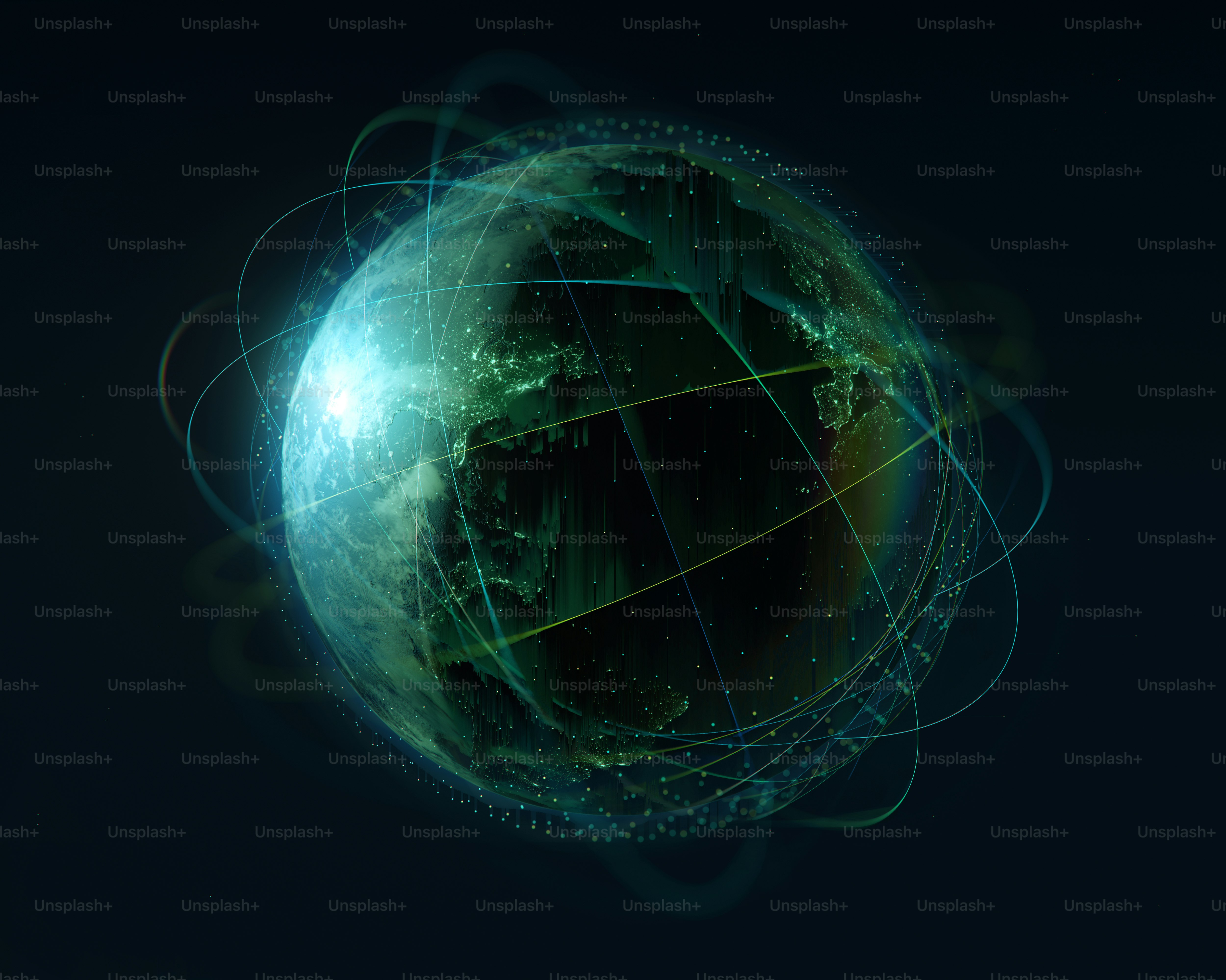 Glowing earth with interconnected digital network lines