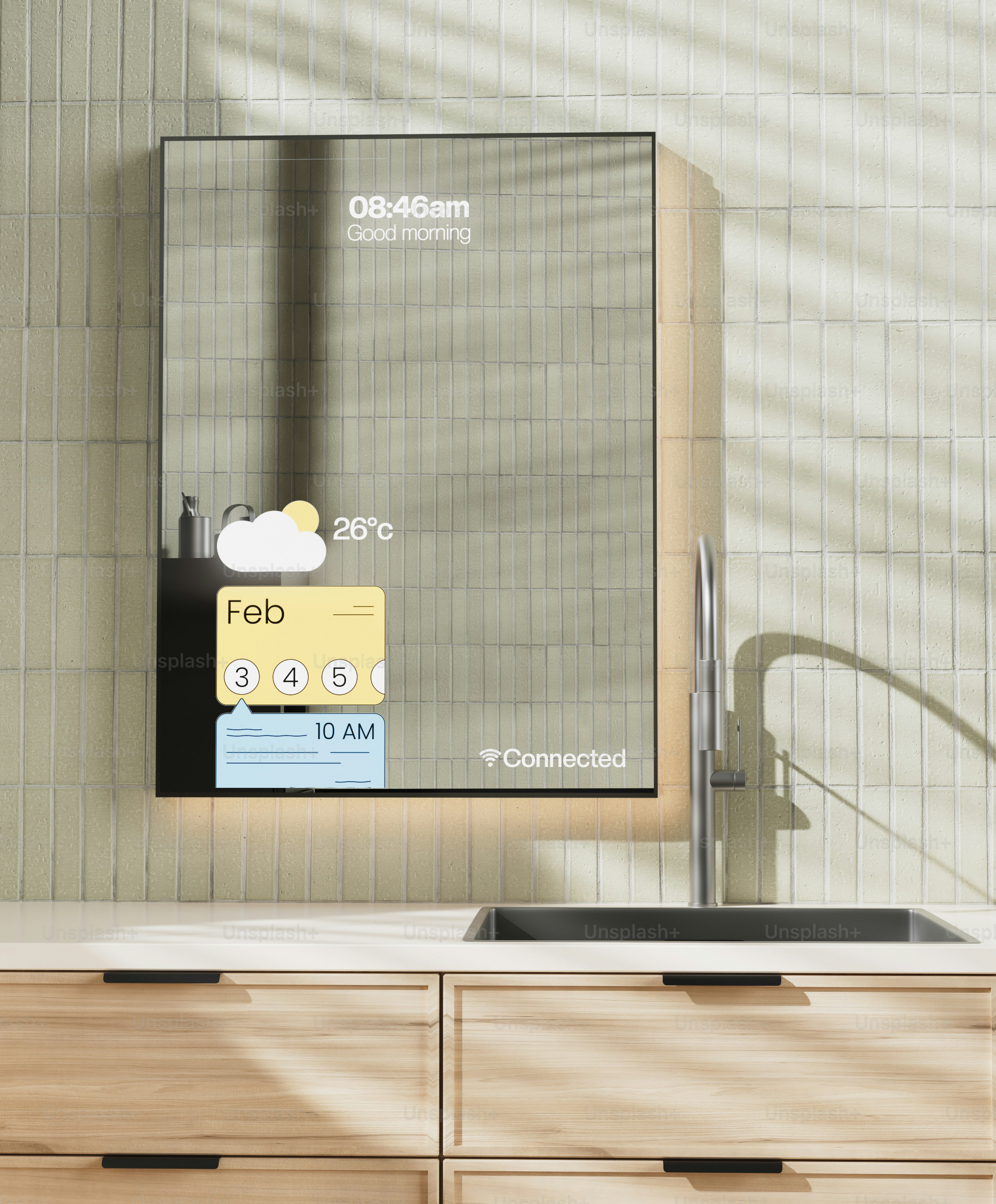 Customer interacting with smart mirrors for retail inside a modern fashion fitting room