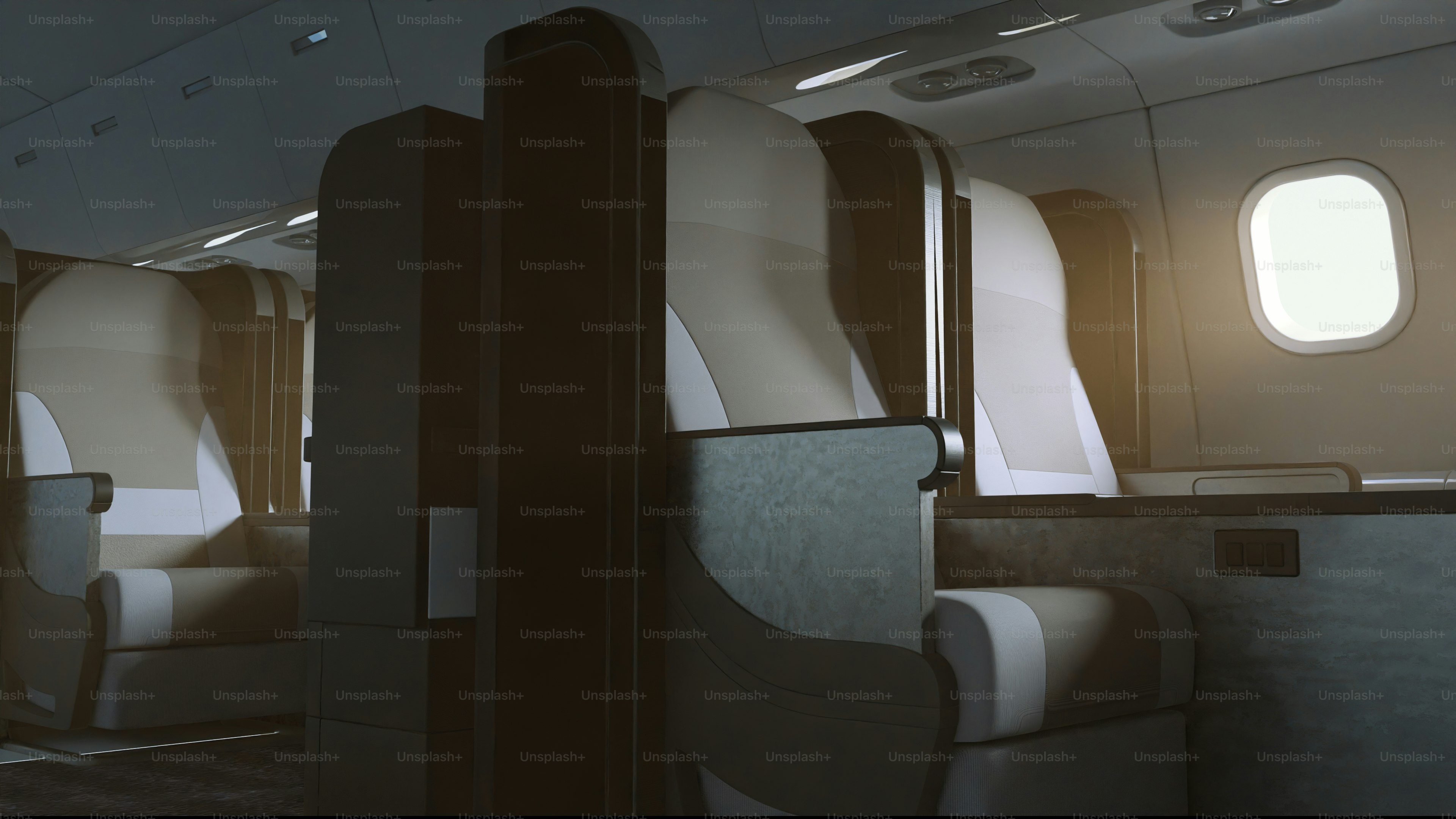 Luxury airplane cabin with private seating