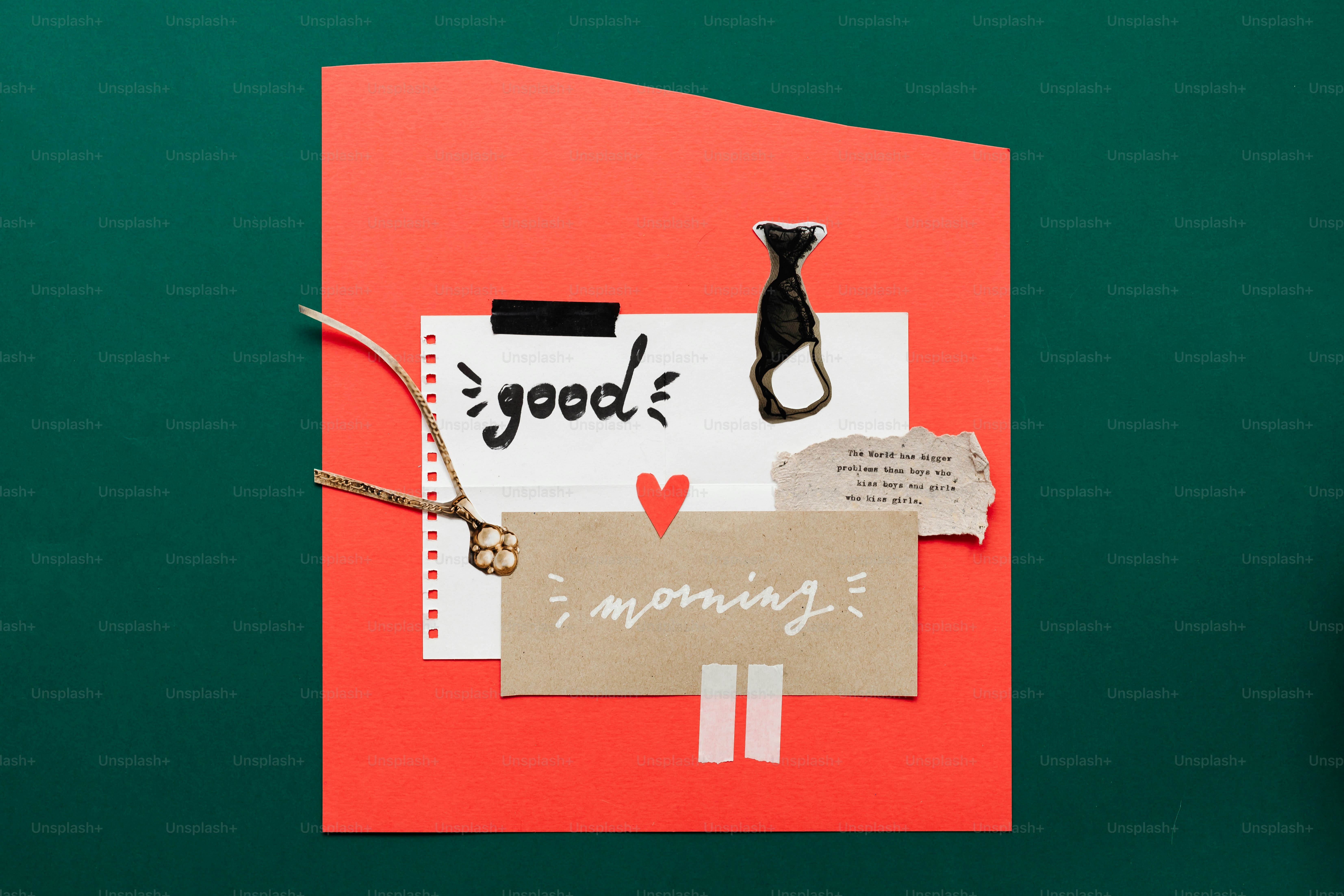 はさみで紙に書いたおはようございます