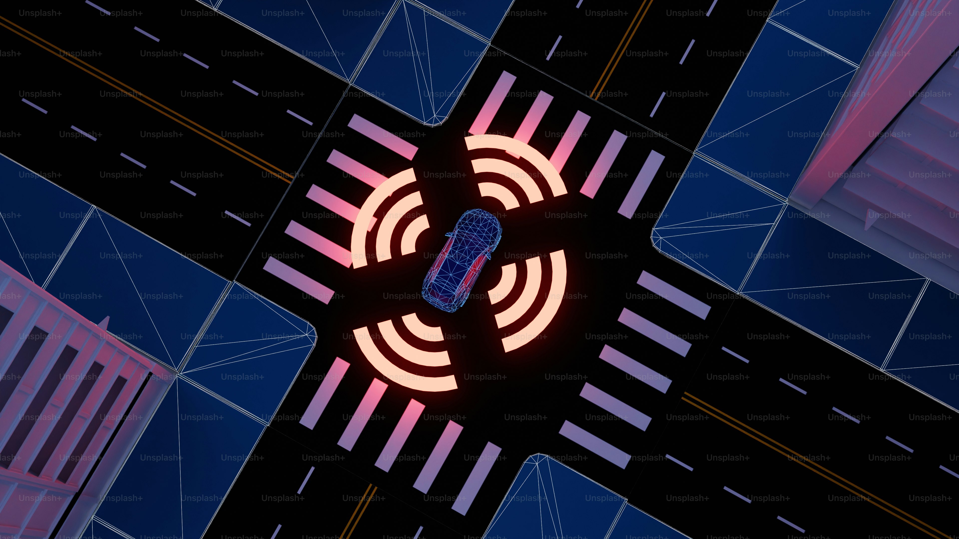 Carro autônomo na interseção com sinais de sensor