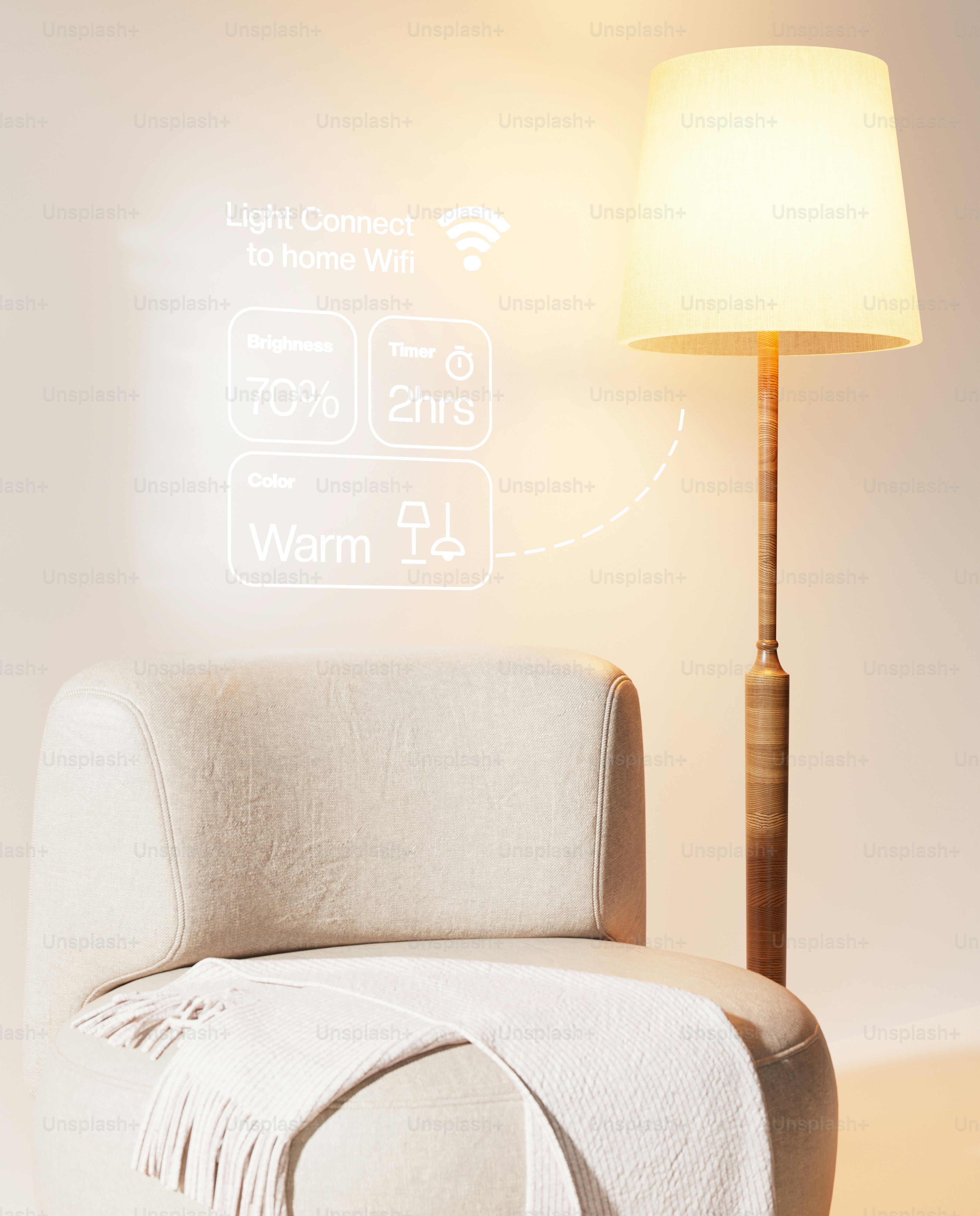 Smart lamp connected to home wi-fi with controls.