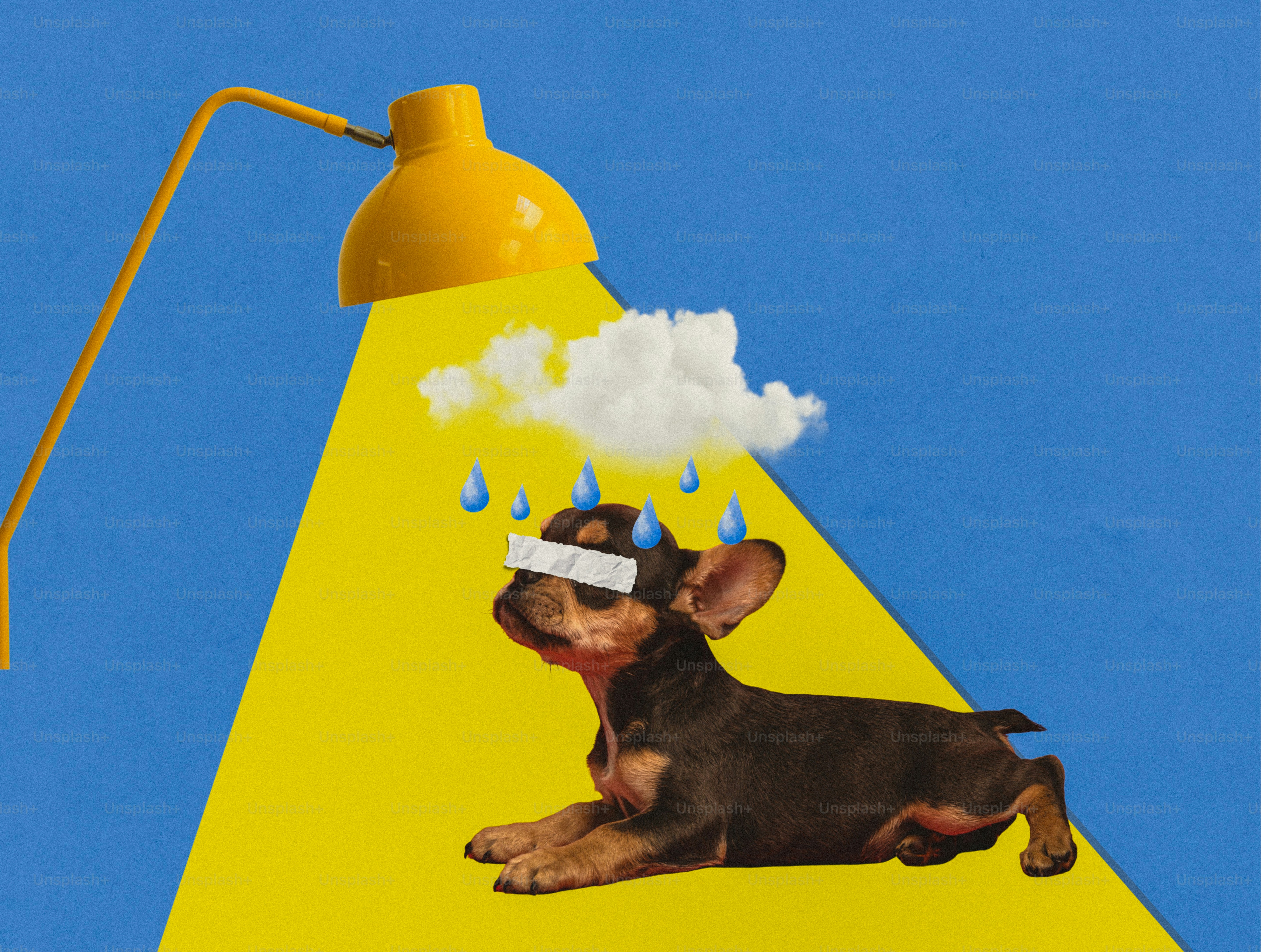 French bulldog under a lamp with rain